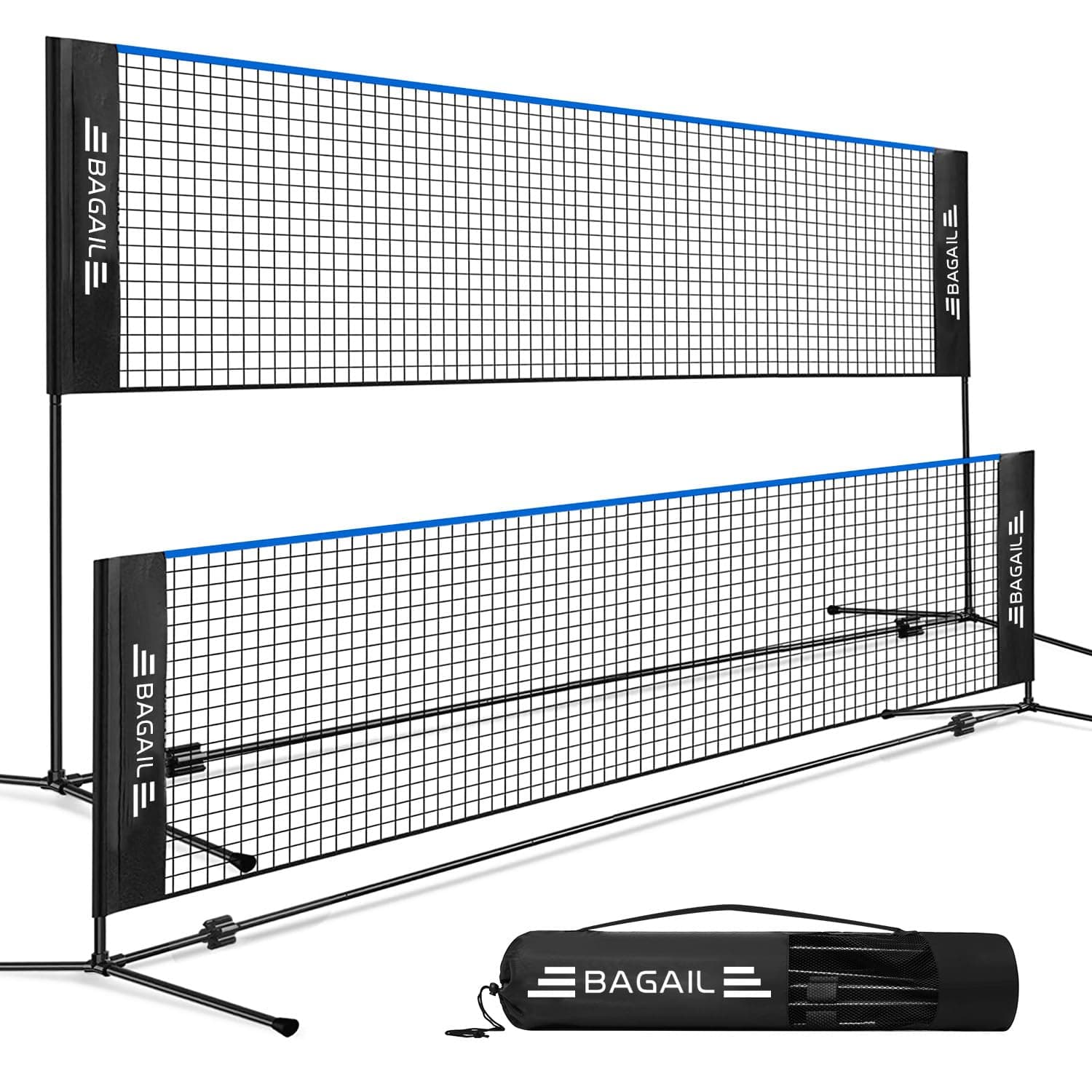 BAGAIL Red de Bádminton Plegable Hecha de Nailon con Soporte de Altura Regulable y Bolsa de Transporte, Fácil de Montar y Desmontar, Jugar al Tenis, Bádminton o Voleibol