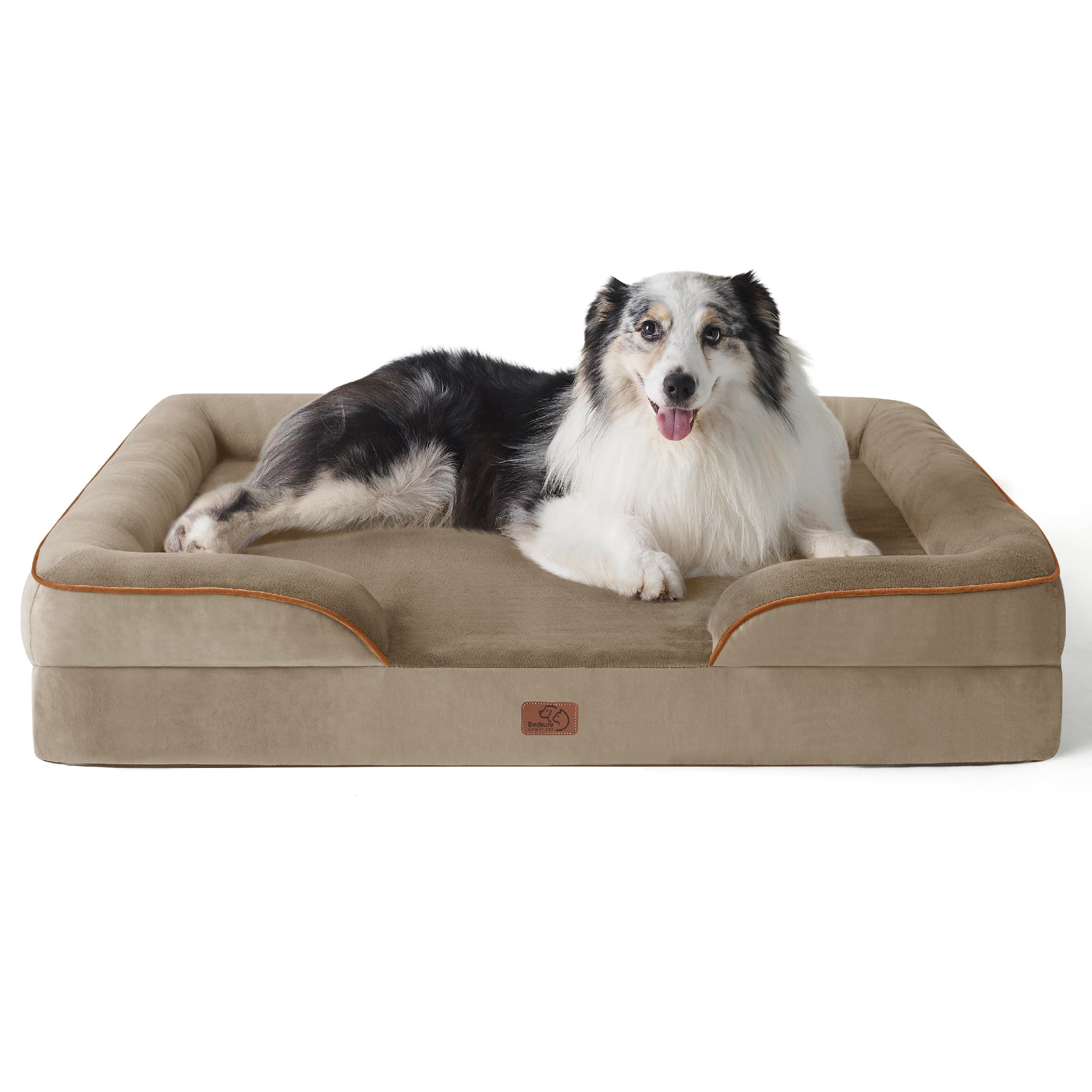 Bedsure Sofá Perro Ortopédica Extra Grande - Cama Perro Viscoelastica y Lavable, Colchon Perro con Funda Desenfundable y Forro Impermeable, Marrón Claro, XL