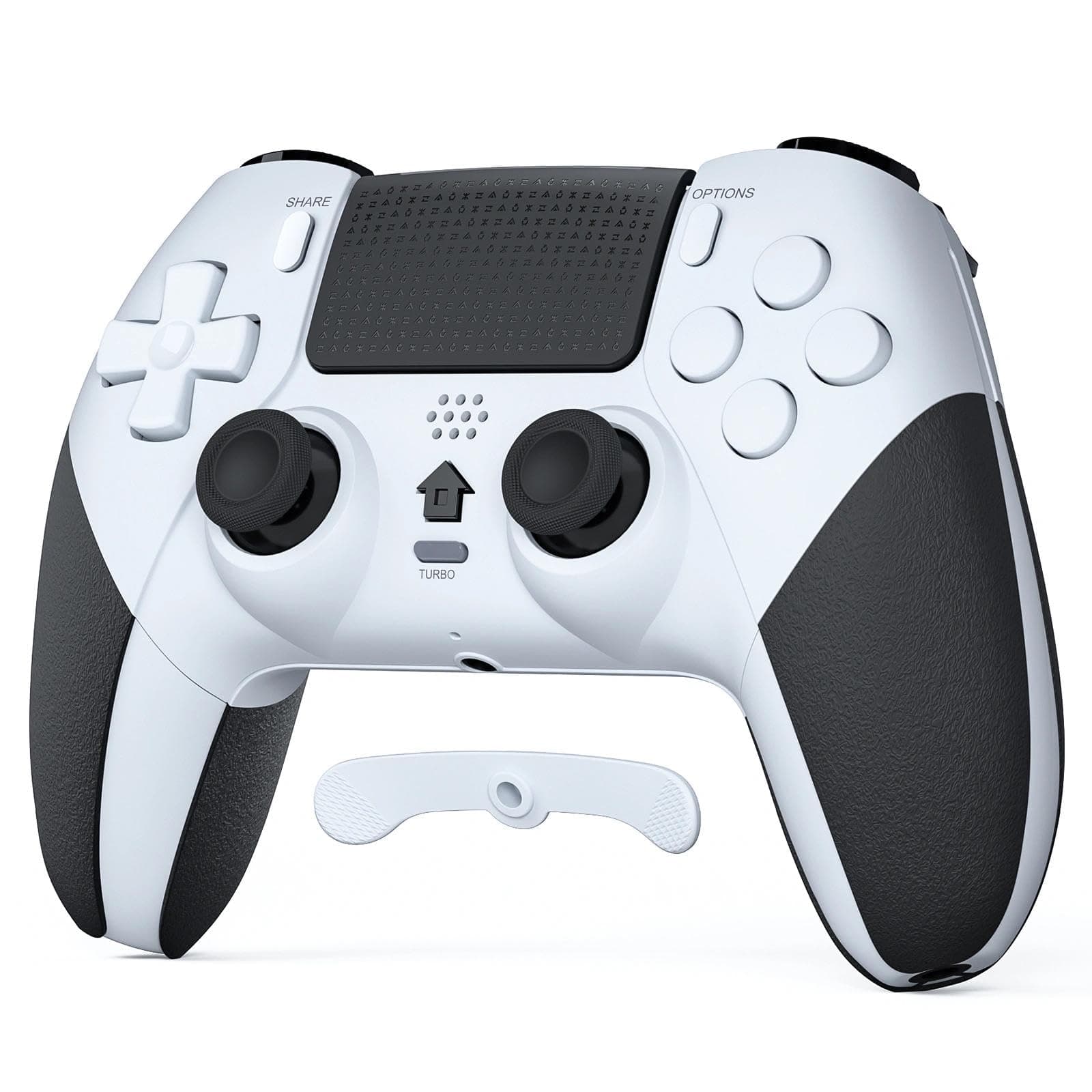 LATEC Controller per PS4 con Bluetooth, Controller Wireless PS4 con 2 Pulsanti Macro Programmabili, Sensore Giroscopico a 6 Assi, Doppia Vibrazione, Touchpad, Bianco