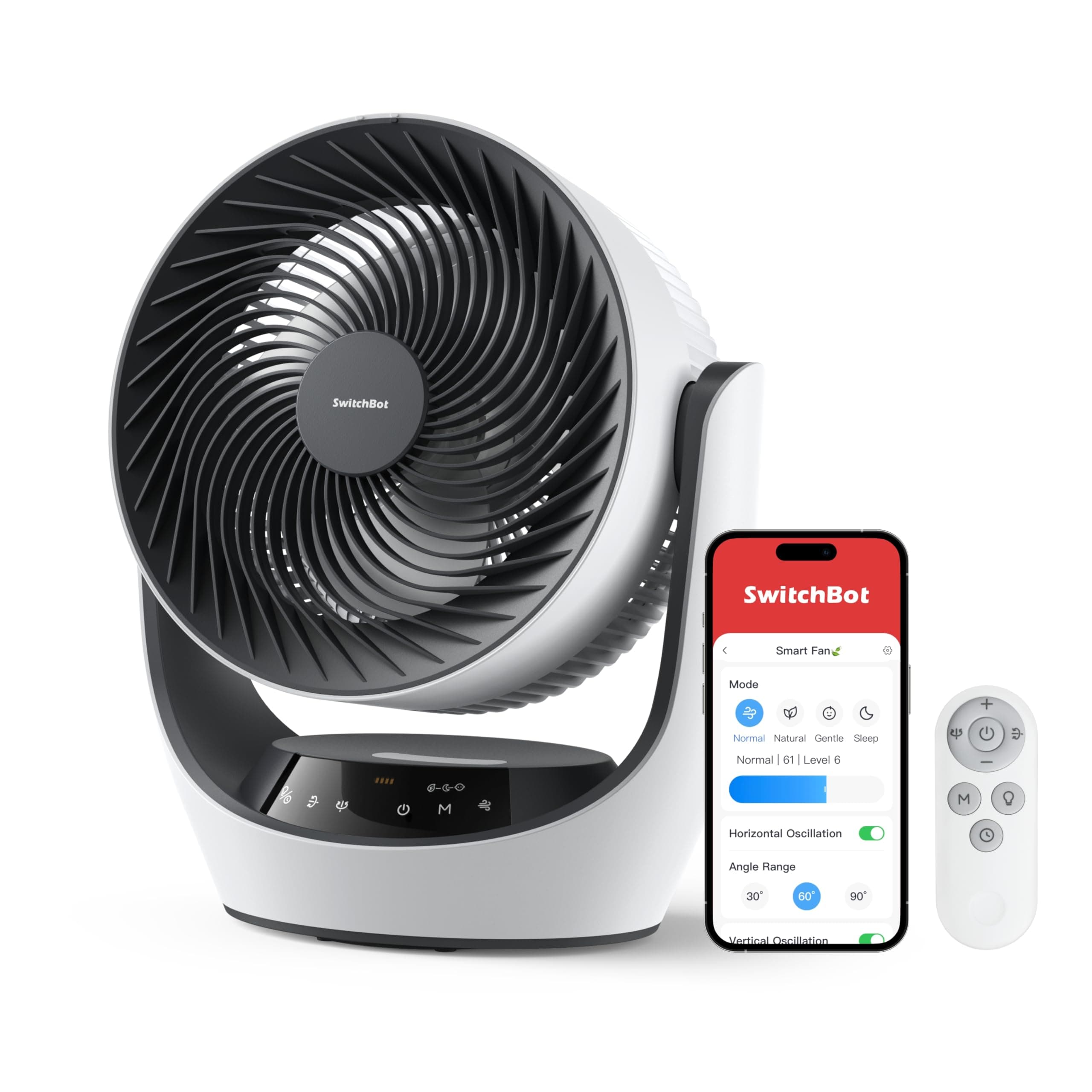 SwitchBot Ventilateur de Circulation de Batterie, USB,24dB Silencieux pour la Chambre, Compatible avec Alexa/Google/Siri (Hub requis), 4 Modes, Minuterie de 9h, à batterie économe en énergie