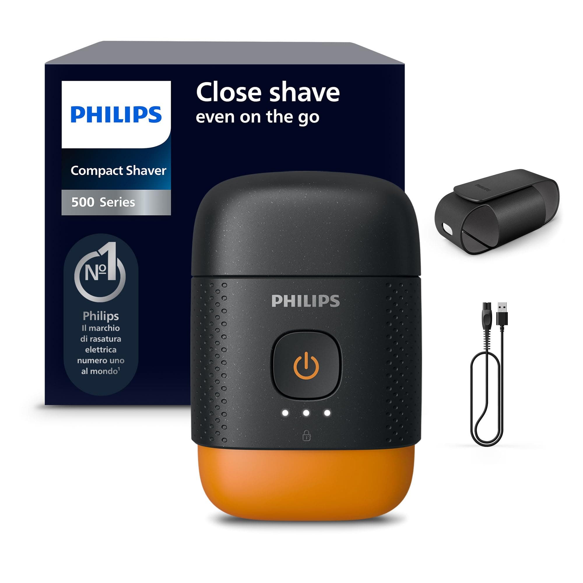 Philips Shaver Serie 500 - rasoio elettrico compatto, sistema Lift & Cut, lame SteelPrecision, testine flessibili 3D, rasatura Wet & Dry, custodia e blocco da viaggio, copritestina magnetico, S595/05