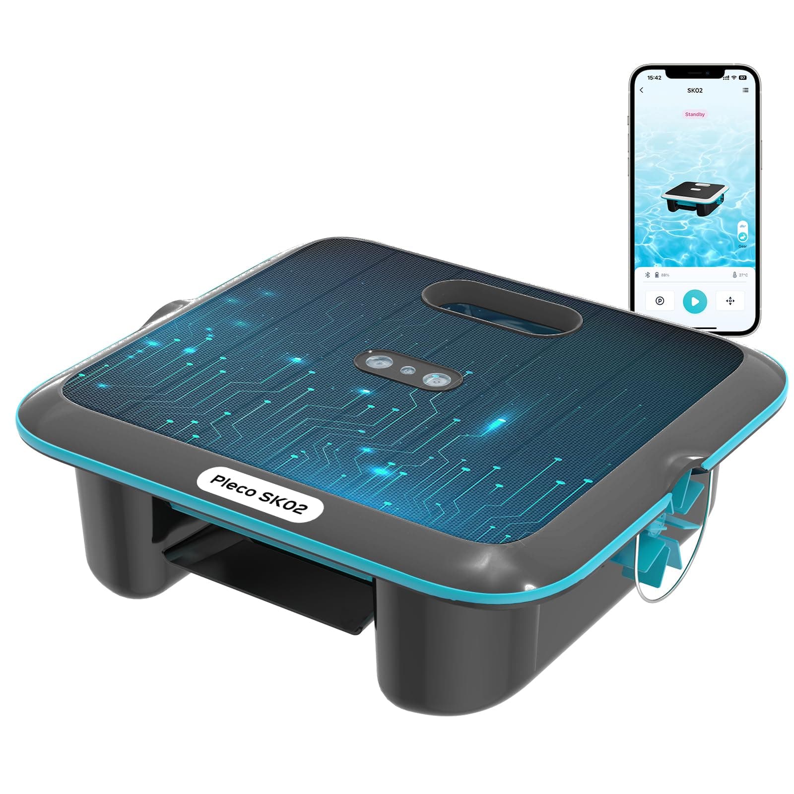 TALOSBO SK02 Robot Skimmer Solaire de Piscine, Robot Piscine sans Fil, Double Recharge, Sonde de Température, Contrôle App, Skimmer Piscine Hors Sol Automatique 24/7