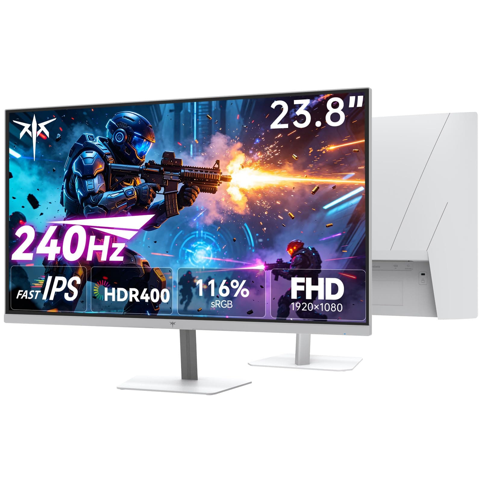 KTC Monitor Gaming 240Hz 24 Pulgadas | FHD@240Hz | Fast IPS Panel | Tiempo de Respuesta de 1 ms (MPRT) | Brillo de 400 CD/㎡, HDR400 | Adaptive Sync | 116% sRGB, 92% DCI-P3, ΔE<2 | Blanco | H24F7