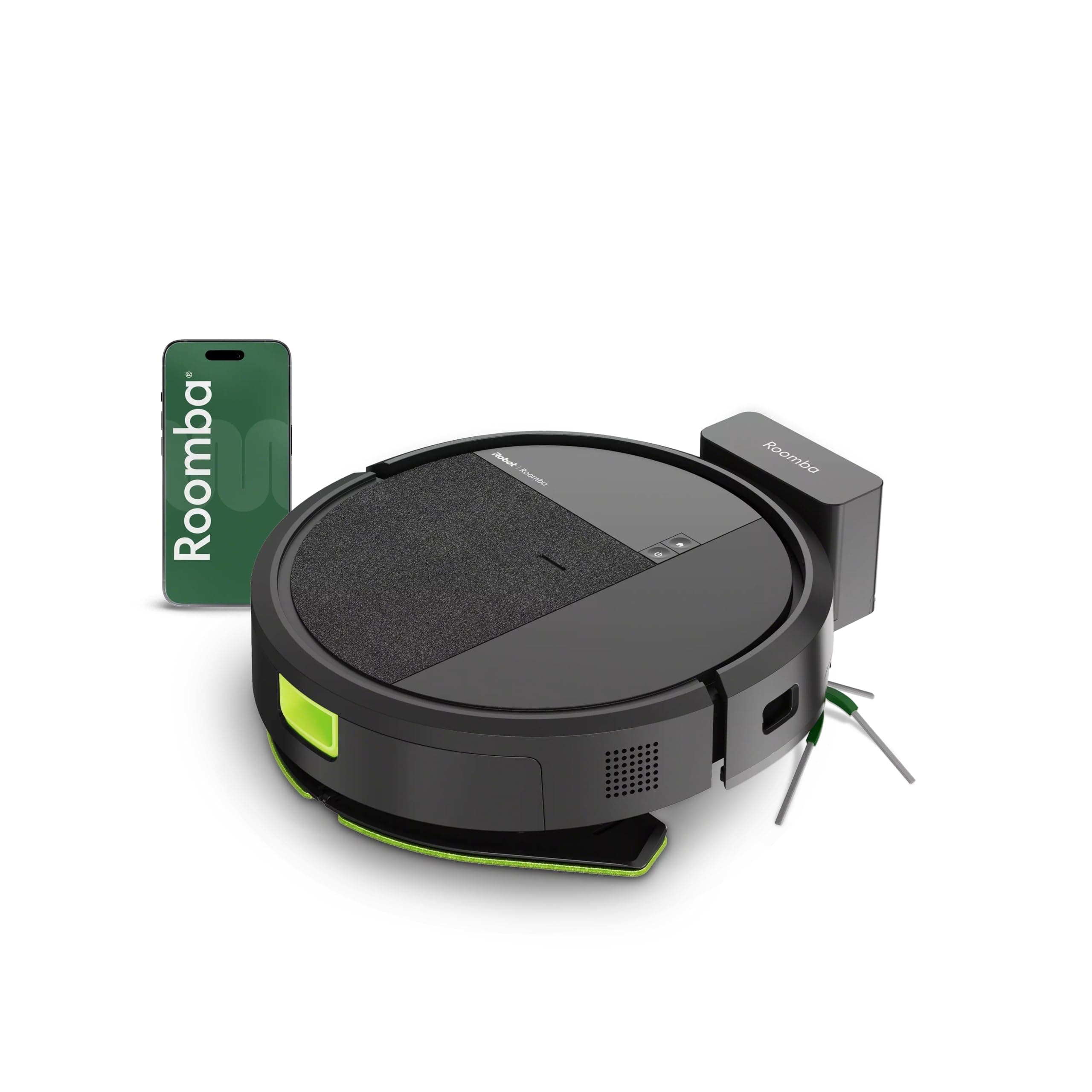 iRobot Roomba 115 Combo - Robot Aspirateur Laveur 2en1 - Puissance d'Aspiration de 15KPa - Brosse latérale étendue - Lingette de Lavage déportée - Navigation LiDAR - Noir