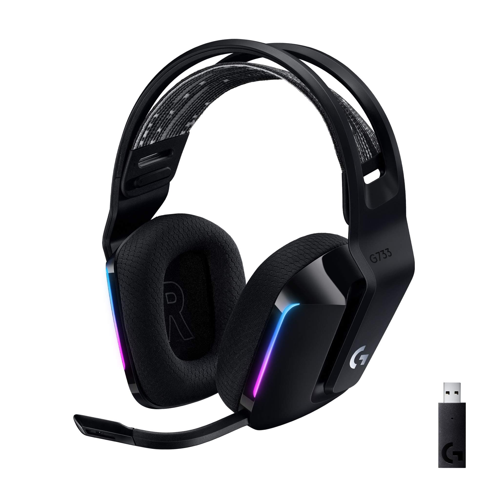 Logitech G733 Lightspeed Auriculares con Micrófono Inalámbricos para Gaming con Diadema con Suspensión, LIGHTSYNC RGB, Tecnología de Micrófono Blue Vo!CE, Ligeros, 29h de batería,PS4, PS5, PC - Negro