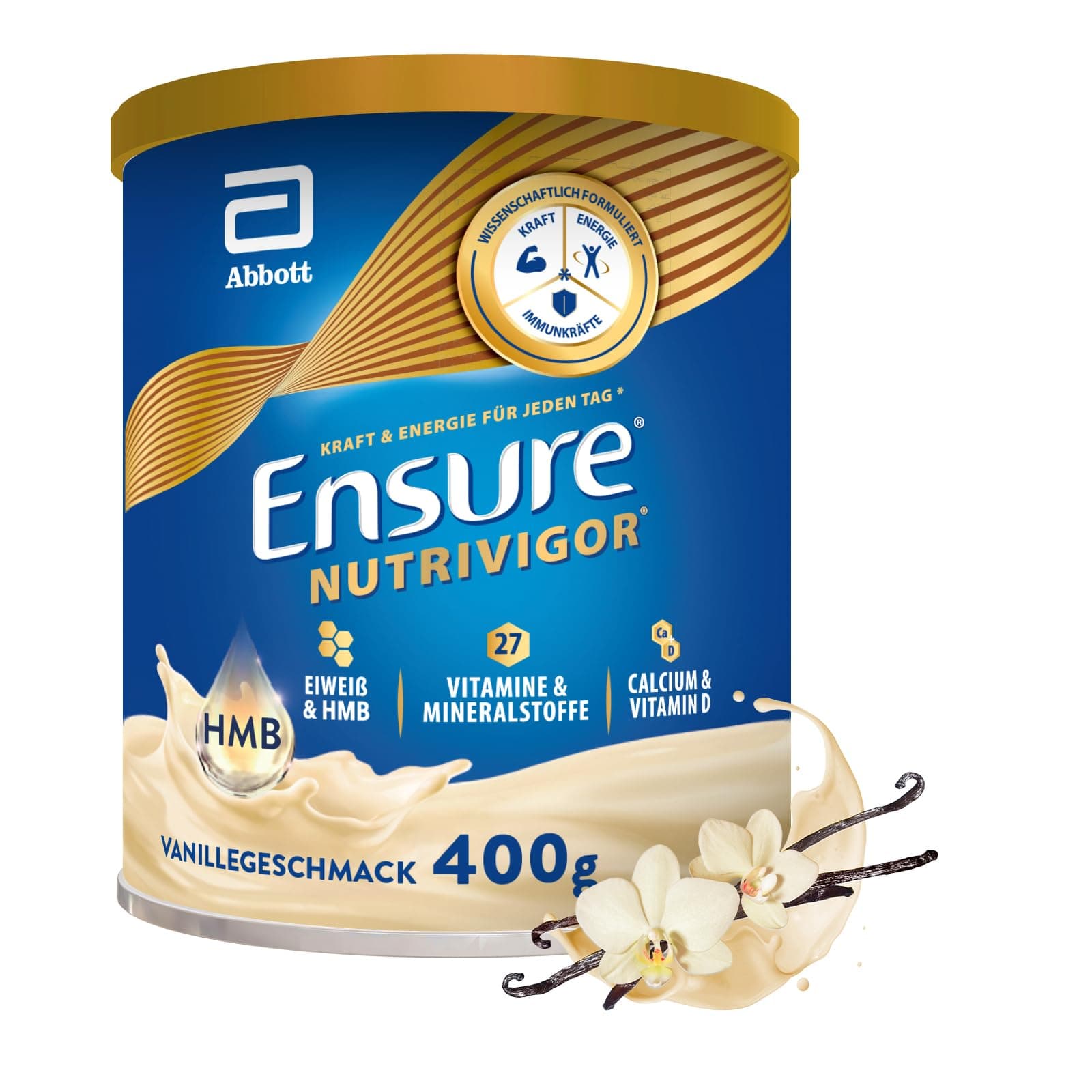 Ensure NutriVigor Vanille 400g Nahrungsergänzungsshake: Proteine, 27 Vitamine & Mineralstoffe, Vitamin C, Vitamin D, Zink und Magnesium – Für eine gesunde, ausgewogene Ernährung
