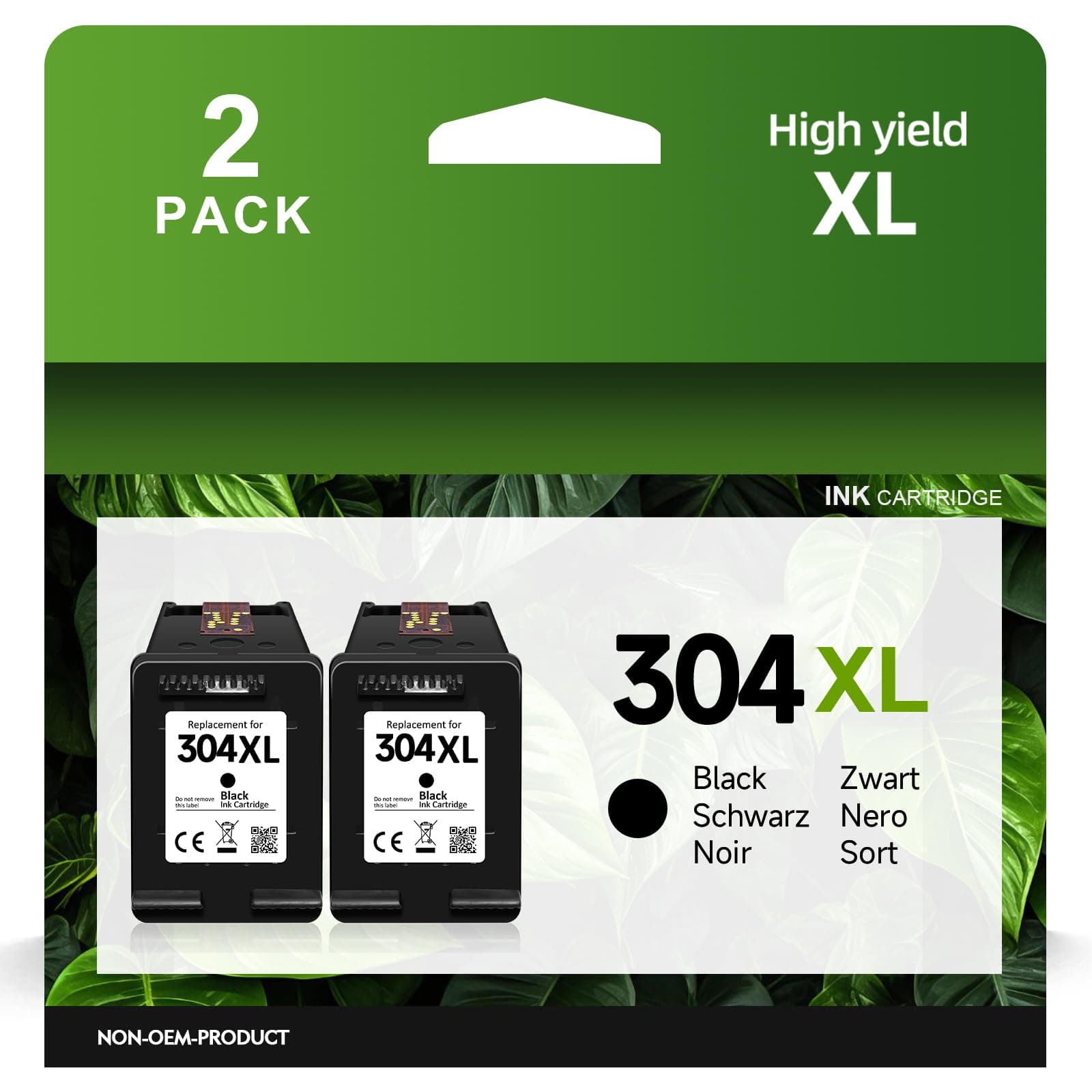304XL Cartuchos para HP 304 Cartuchos de Compatible con HP 304 Cartuchos de Impresora para Envy 5000 5030 5010 5020 5032 5020 para Deskjet 3750 2630 2620 2622 3720 3730 3760 3762 (2 Negro)