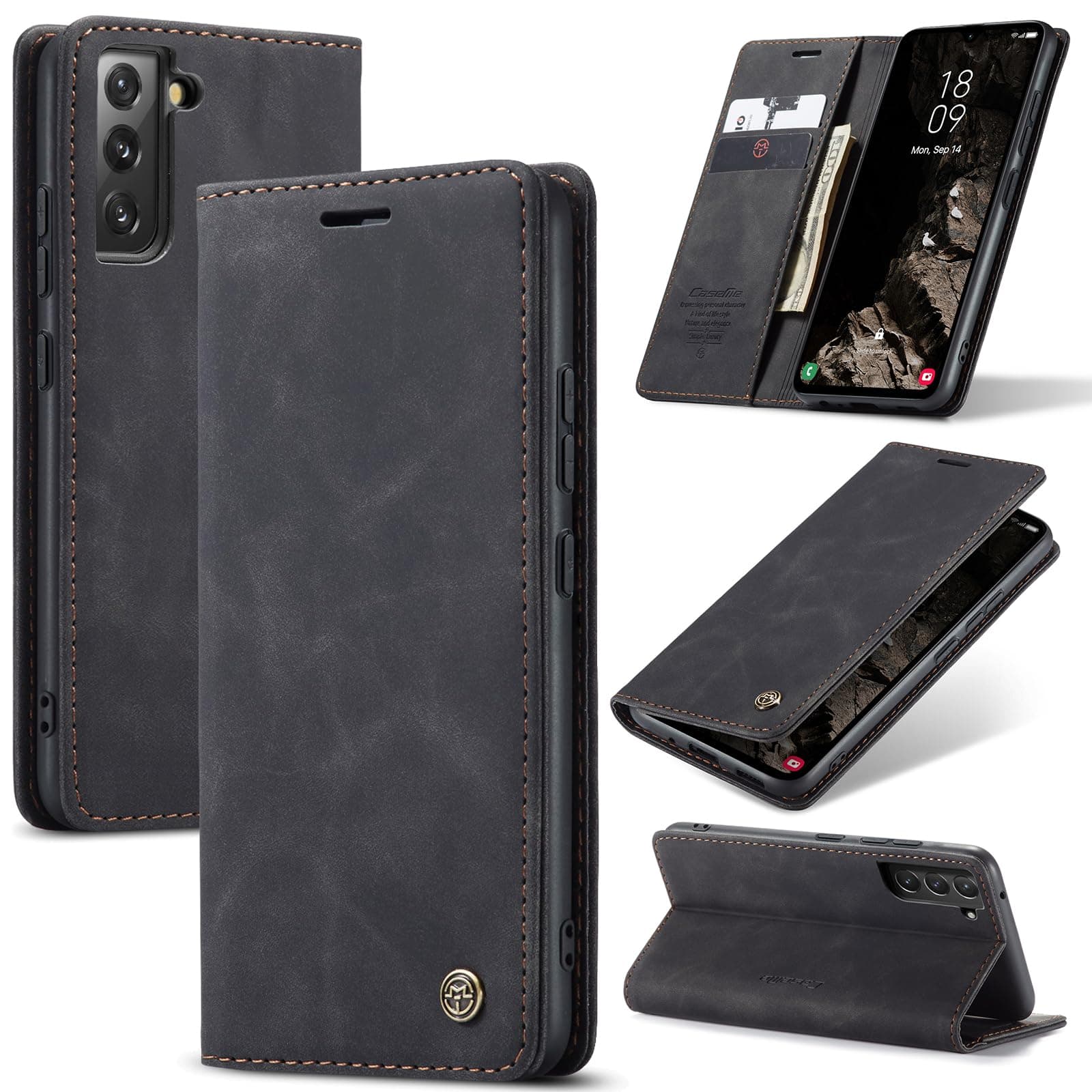 Lanranwa Coque pour Samsung Galaxy S22 Plus 5G - Noir | Housse en Cuir PU Premium, Pochette de Portefeuille, Emplacements Cartes, Étui de Protection