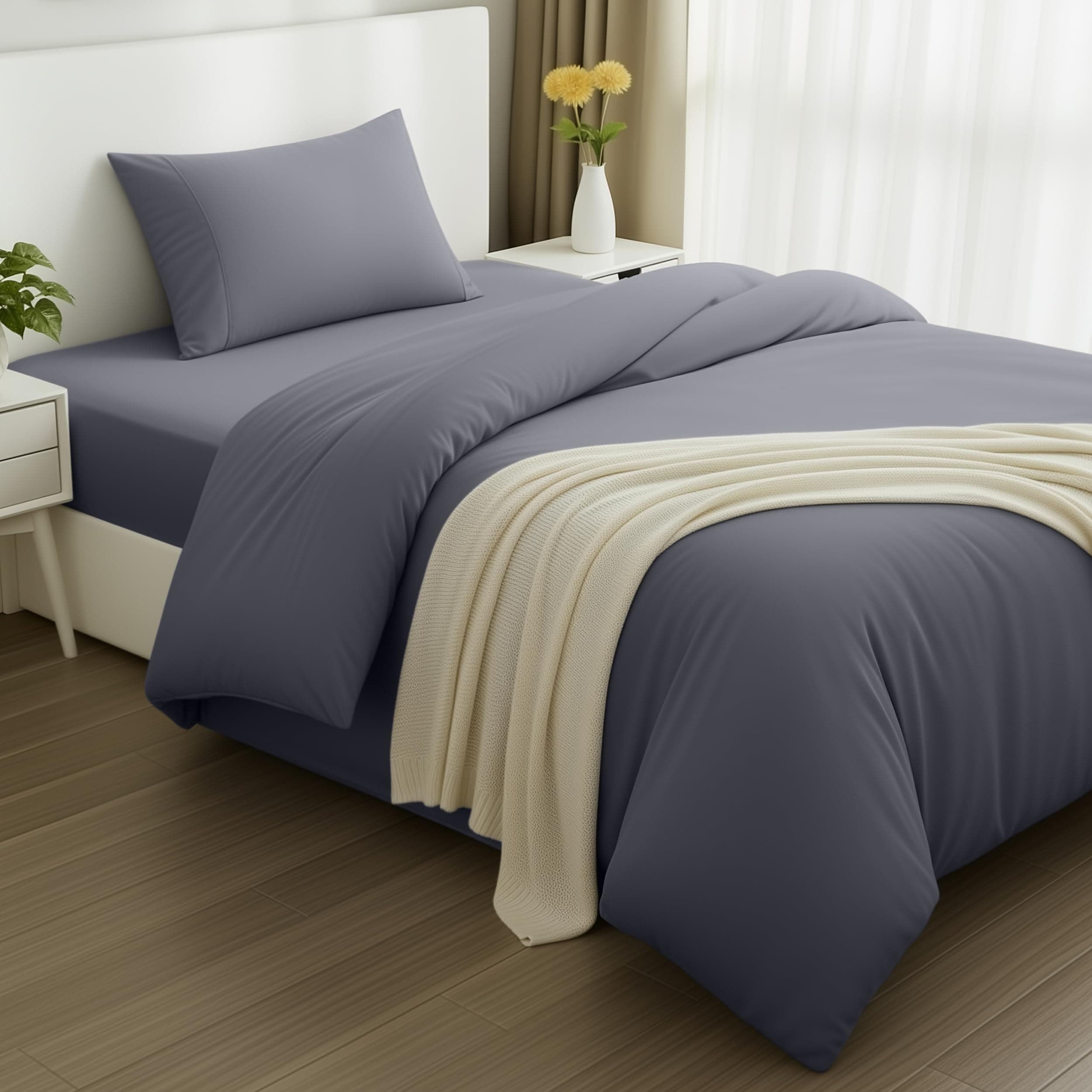 Utopia Bedding - Funda nordica Cama 90, Sabana Bajera 90x190 y Funda Almohada (50x75cm) - Funda edredon 135x200 - Juego de Cama de Microfibra cepillada Suave (Gris)