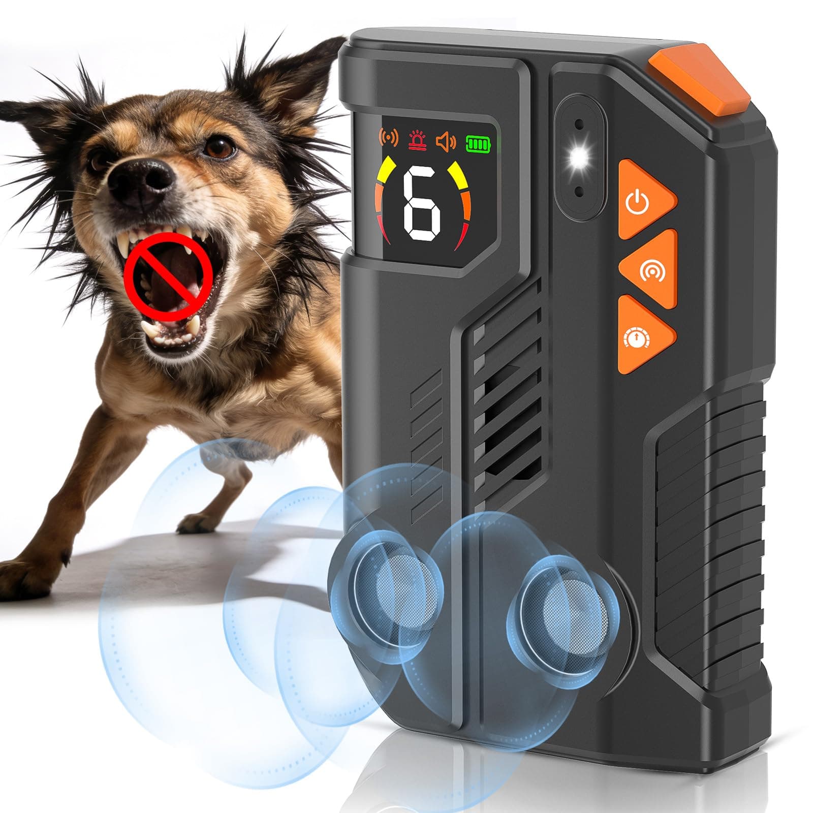 Holercoco Antiladridos para Perros Dispositivo con AI Inteligente Interior Exterior, Ultrasonidos para Perros, Ahuyentador De Perros Ultrasonidos, 6x3 Ajustable, Doble Emisor IPX6 Recargable