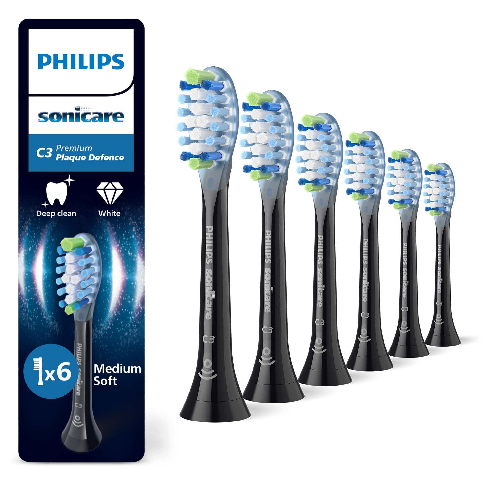 Philips Sonicare C3 Premium Plaque Defence - tĂŞtes de brosse Ă dents de rechange d'origine, noir, lot de 6, HX9046/88