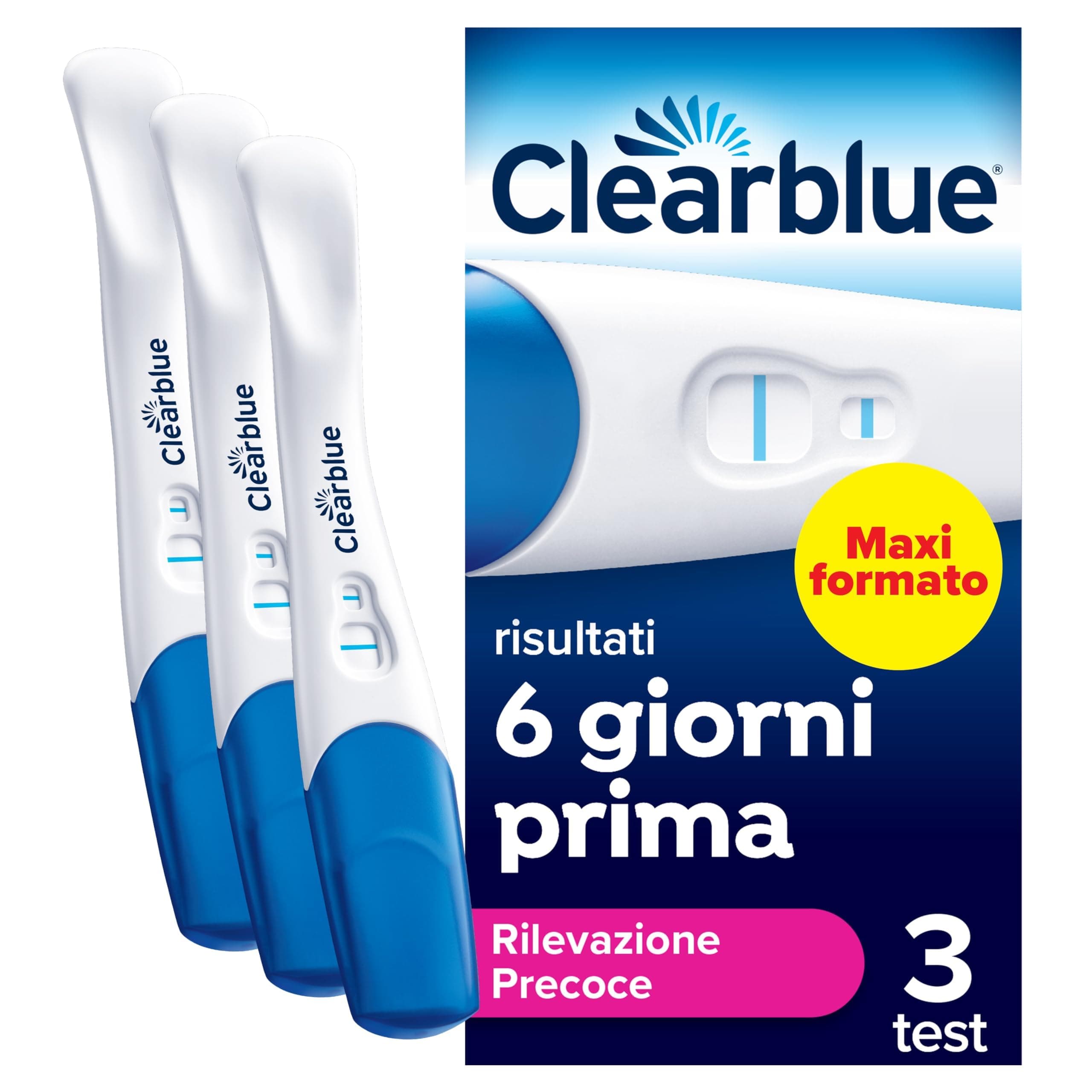 Test di gravidanza Clearblue, Rilevazione Ultra Precoce (10 mUI/ml) Maxiformato, Risultati 6 giorni prima, Risultati accurati al 99%, 3 test