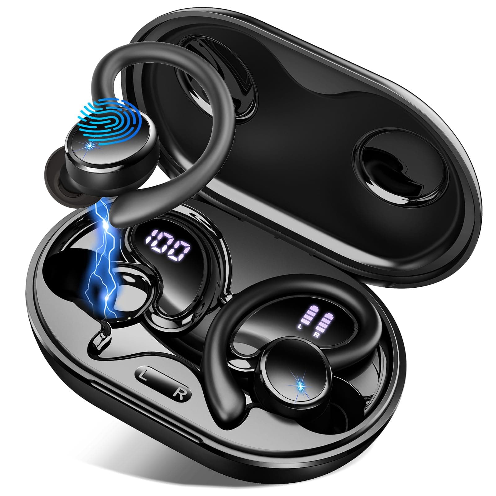 Cuffie Bluetooth 5.4 Sport, 2026 Auricolari Bluetooth con 6D Bass Stereo, 50 Ore Cuffie In Ear Cancellazione Rumore ENC e 4 HD Mics, HiFi Cuffiette LED Display, IP7 Impermeabile Cuffie Senza Fili