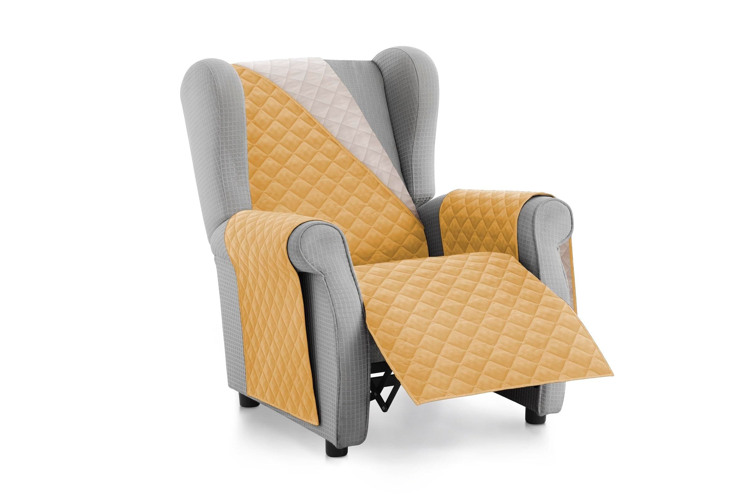 Textilhome Funda Cubre Sofá Malu - 1 Plaza - Funda de Sillón Relax y Orejero Reversible, Protector de Arañazos para Sofás Acolchado. Color Mostaza