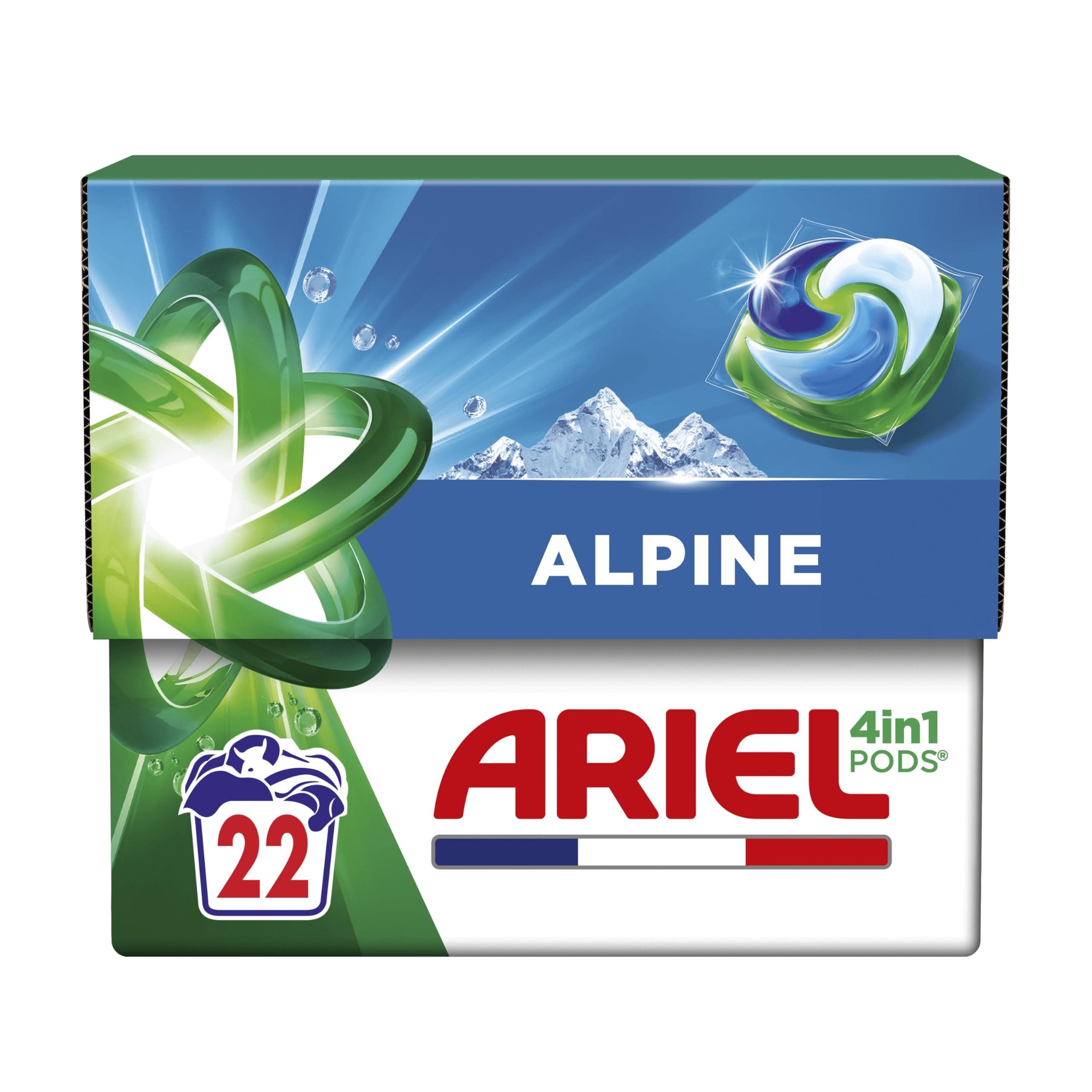 Ariel PODS 4en1, Lessive En Capsule, 22 Lavages, Alpine, Élimination Impeccable Des Tâches, Efficace Même A Froid Et En Cycle Court