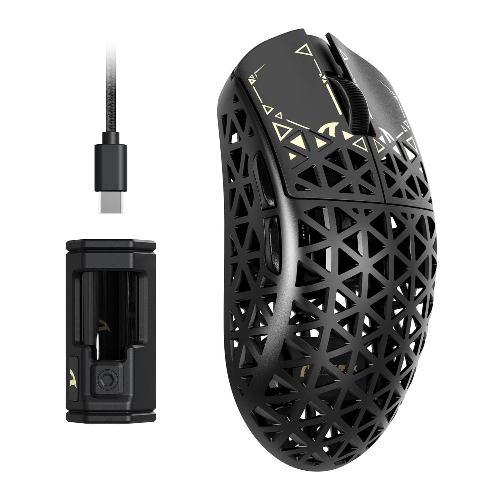 ATTACK SHARK R5 Ultra Ratón inalámbrico para Juegos De Alta Velocidad Fibra Carbono, Ultraligero 39g, Cable 2.4G/BT/USB-C, Sensor PAW3950MAX, Tasa De Sondeo Inalámbrica de 8KHz, 42KDPI, PC/Mac -Negro