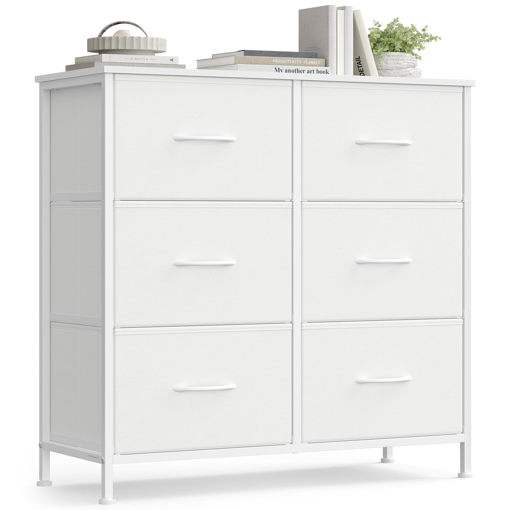SONGMICS BELLAH Collection - Cómoda, Unidad de Almacenamiento, para Dormitorio, Armario, Pasillo, Salón, Acero, 6 Cajones, Moderno, Blanco Nube y Blanco Nieve LGS123WH01