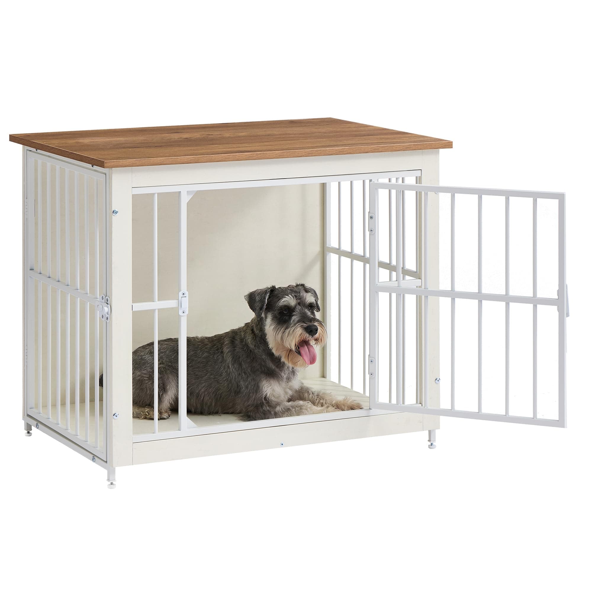 Feandrea Hundekäfig Möbel, Hundebox, Moderne Hundehütte Indoor, geschlossener Boden, Hundehaus 2 Türen, M, Hunde bis 20 kg, Dackel, Shih Tzu, Zwergschnauzer, wolkenweiß-honigbraun PFC022KB01