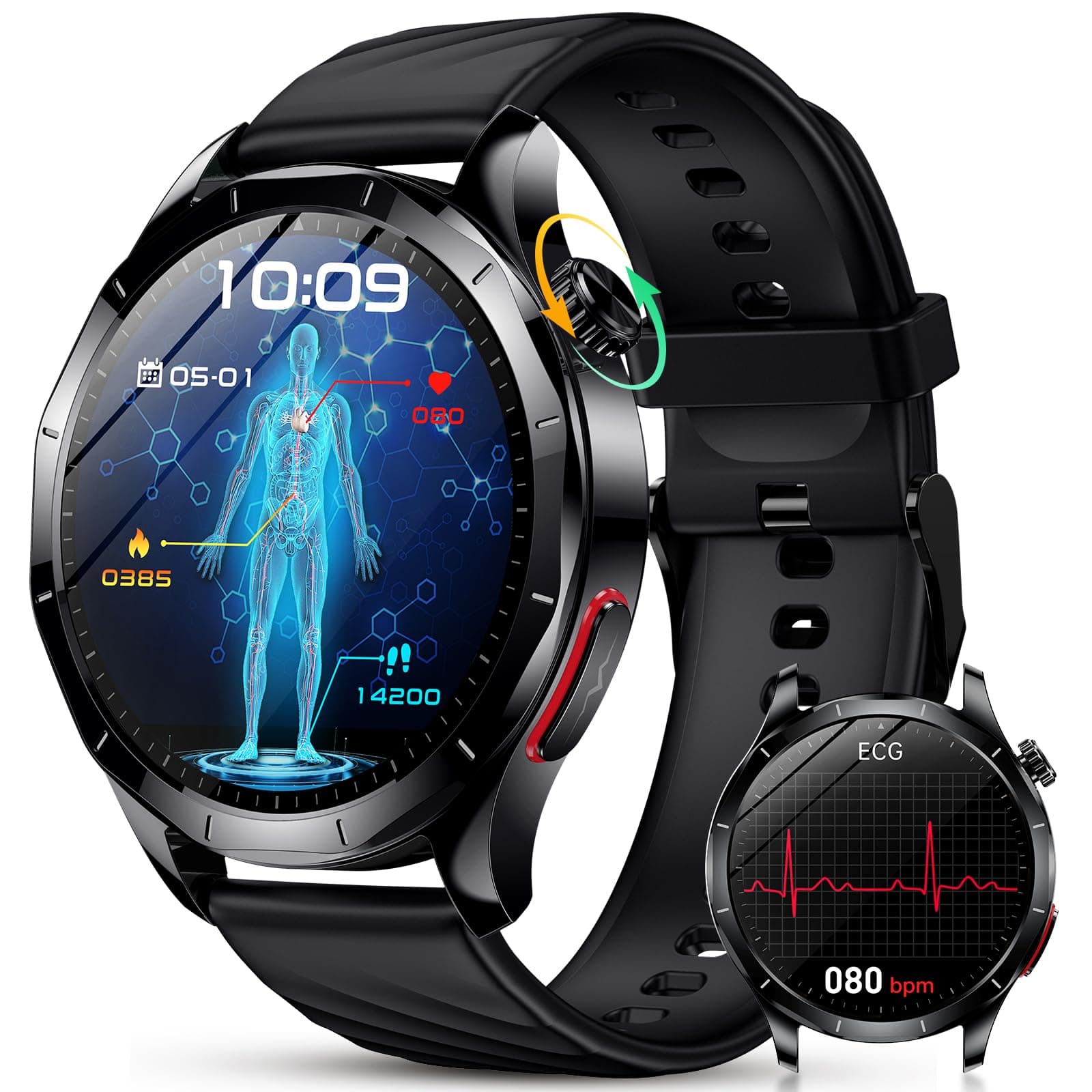 YUPENG 2026 Nuovo Smartwatch Uomo con ECG/HRV/𝐆li𝐜e𝐦ia/Acido Urico/Lipidi,1.43" AMOLED Orologio con 24H Chiamate, Pressione Sanguigna, Cardiofrequenzimetro, Sonno, SOS, Fitness Watch Android e iOS