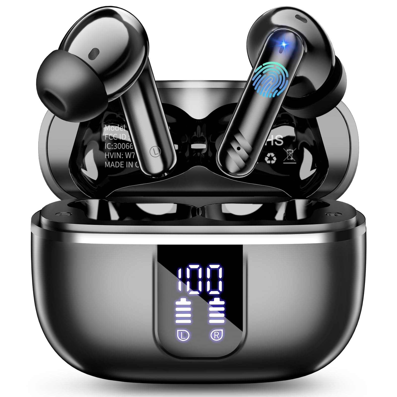 2026 Nuevo Auriculares Inalámbricos Bluetooth, Cascos Inalambricos Bluetooth 5.4 con 4 Reducción de Ruido Mic, 46H con HiFi Estéreo, IPX7 Impermeable para Deporte Trabajo Viaje, para Android iOS.Negro