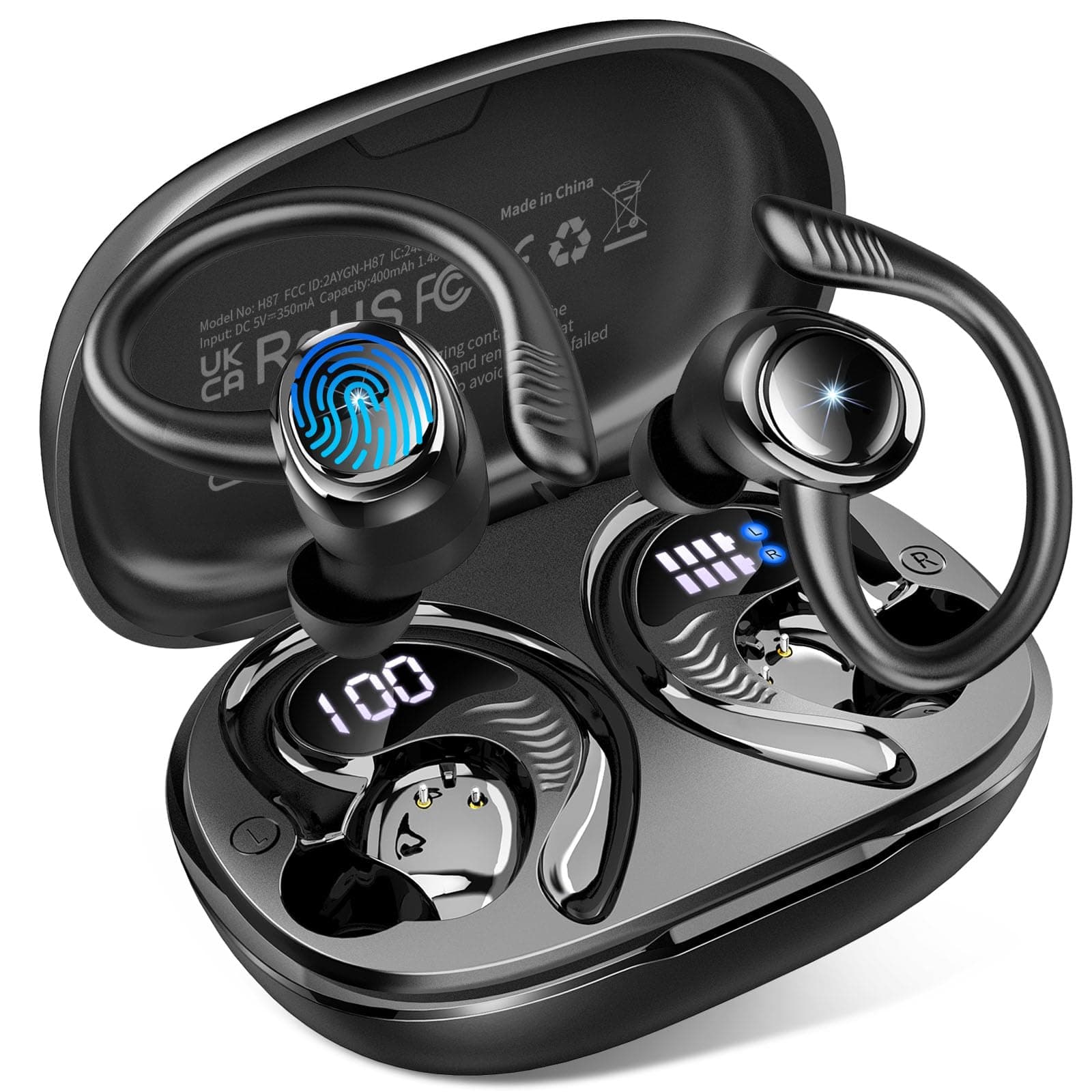 Auriculares Inalámbricos Bluetooth Deportivos, 60H Auriculares Bluetooth 5.4 con HiFi Estéreo, 4 ENC Mics, 2026 Cascos Inalambricos con Cancelación RuidoI/IP7 Impermeable/USB-C Auriculares para Correr