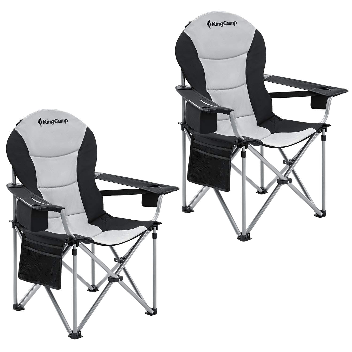 KingCamp Chaise de Camping Pliante 250kg XXL Chaise Pliante Ergonomique avec Support Lombaire Réglable & Sac Isotherme & Accoudoirs, Dossier Haut Rembourré pour Jardin Pêche Plage Festival Extérieur