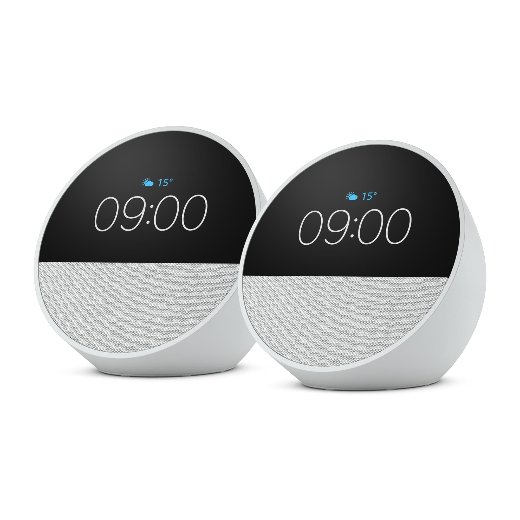 Amazon Echo Spot (neueste generation), smarter Wecker mit sattem Klang, Weiß, mit Alexa+ Early Access (Packung mit 2)