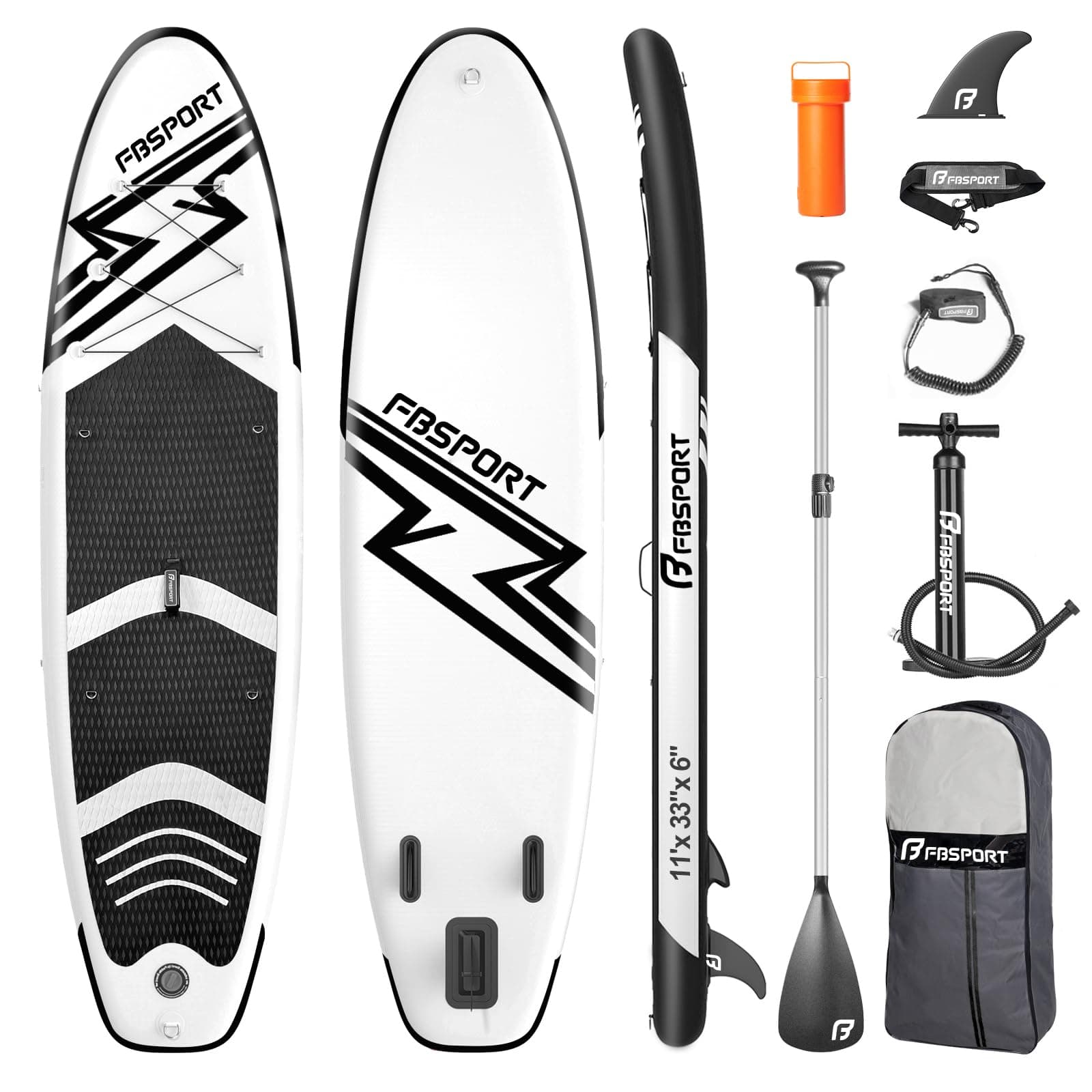 FBSPORT Aufblasbares SUP Board, Stand Up Paddling Board, Aufblasbare Stand Up Paddle Board für Stand-Up Paddling 15CM Dick, Surfbrett Kit mit Verstellbares Aluminium SUP Paddel+Pumpe