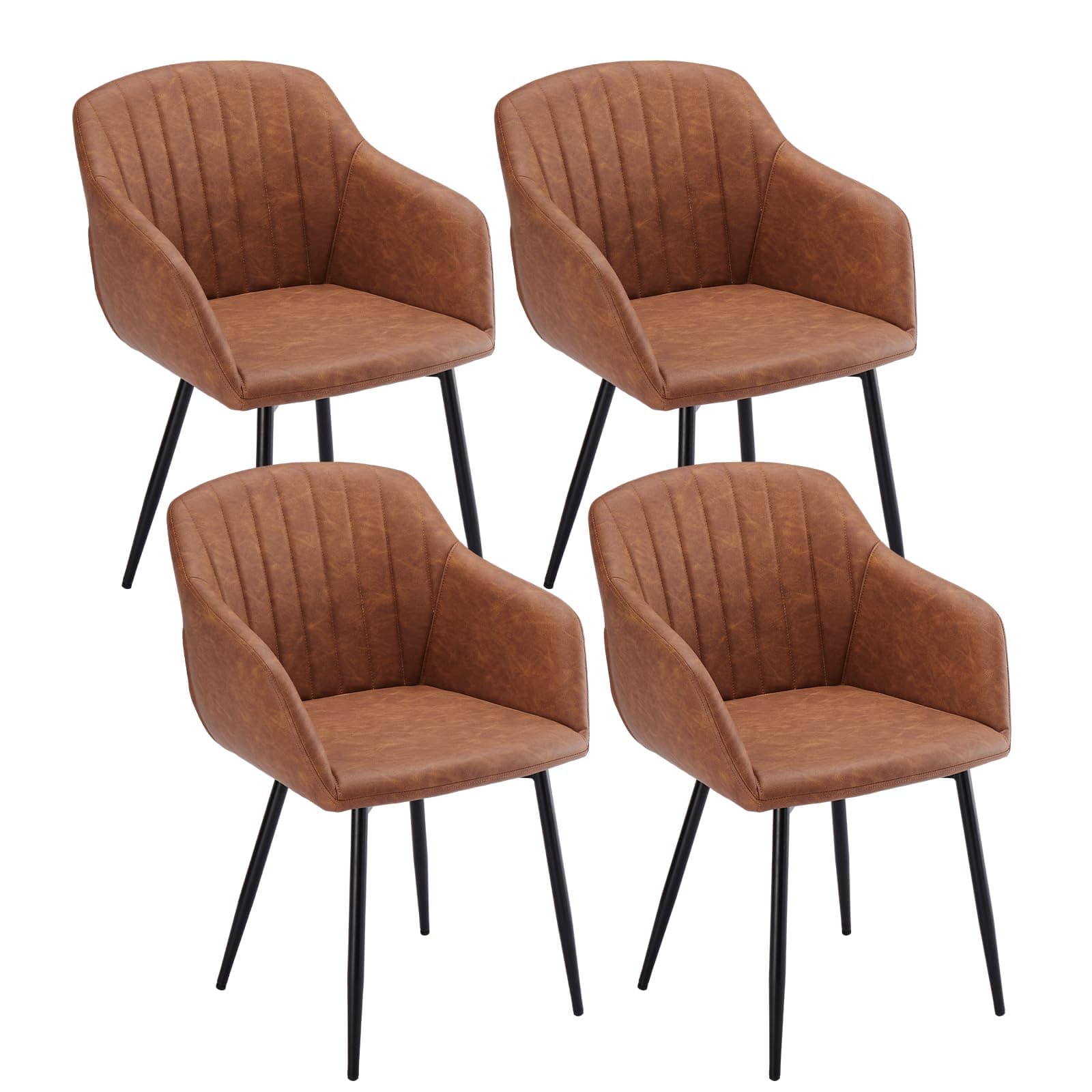 Goeurvant Sedie Cucina Set da 4 con Bracciolo Sedie Sala da Pranzo con Seduta Imbottita Sedie Sala da Pranzo Gambe in Metallo, Marrone