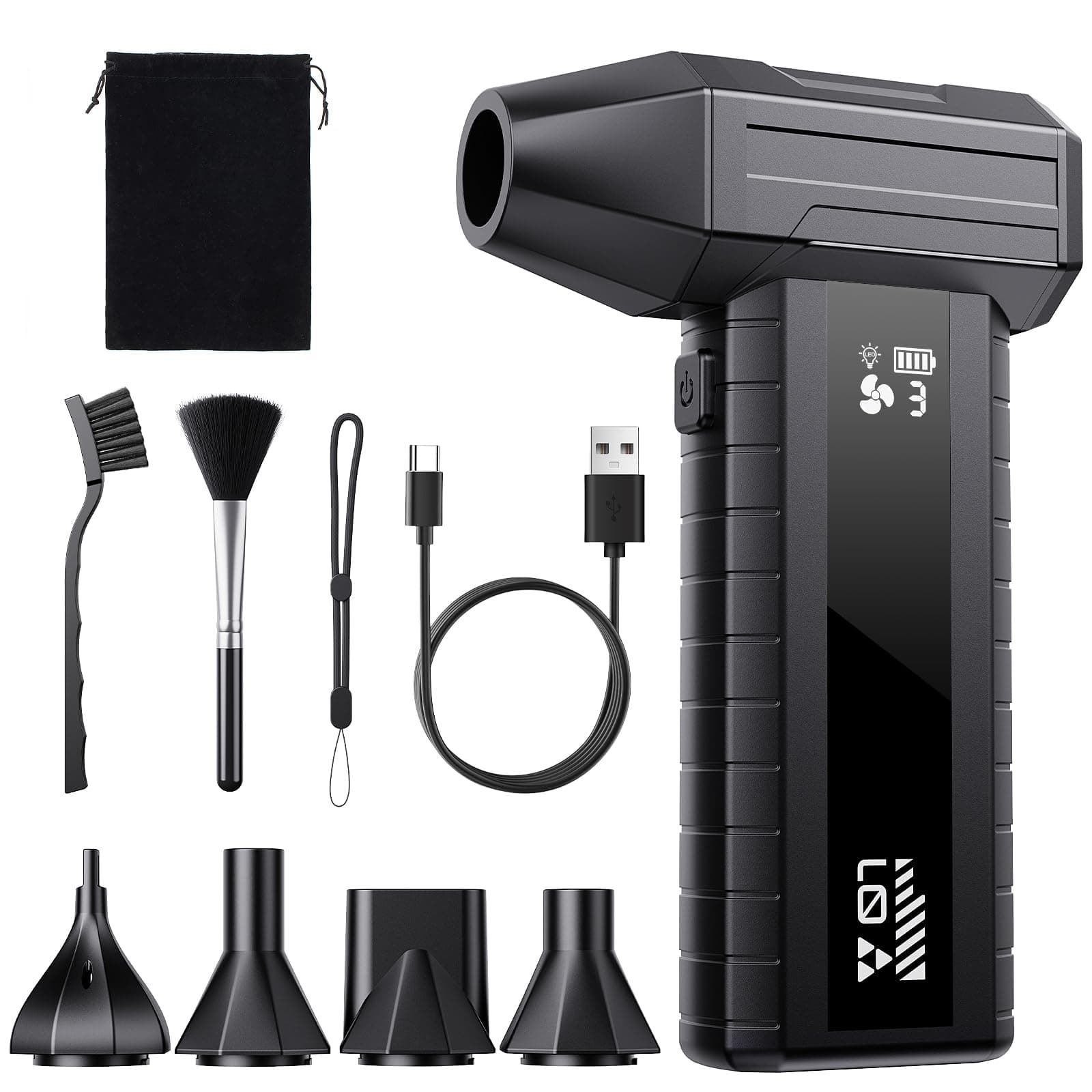 Nevoke Souffleur Air Comprimé Sans Fil – Mini Souffleur Puissant 200 000 tr/min, Souffleur Batterie 10 500 mAh pour Nettoyage PC & Clavier, Écran Intelligent, LED, USB-C