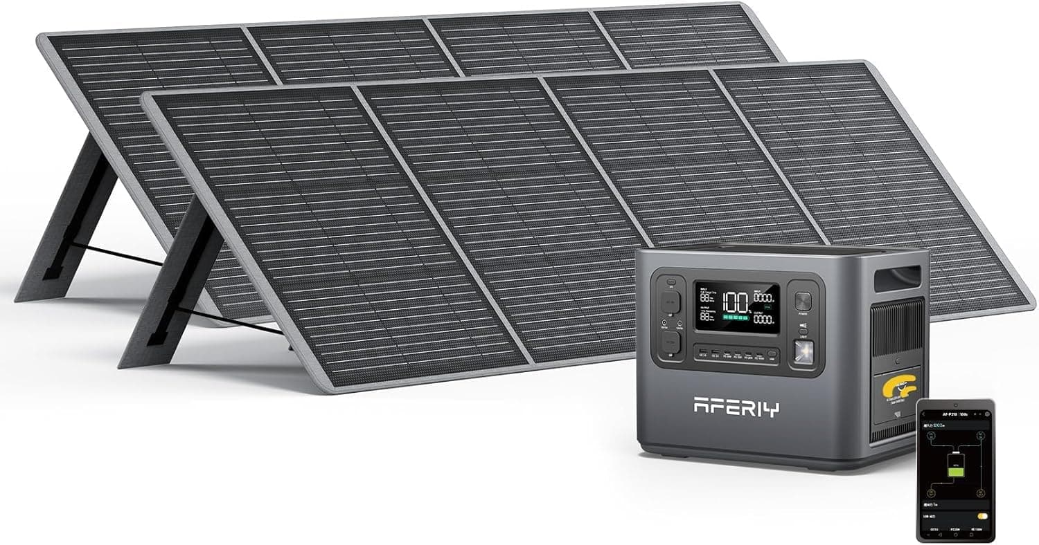 AFERIY Generador Eléctrico Portátil De 2400 W Con 2 Paneles Solares De 200 W, Batería Portátil Lifepo4 De 2048 Wh, Recarga En 1,5 H, Enchufe Ue De 220-240 V, Función Ups, Para Acampada, Hogar, Oficina