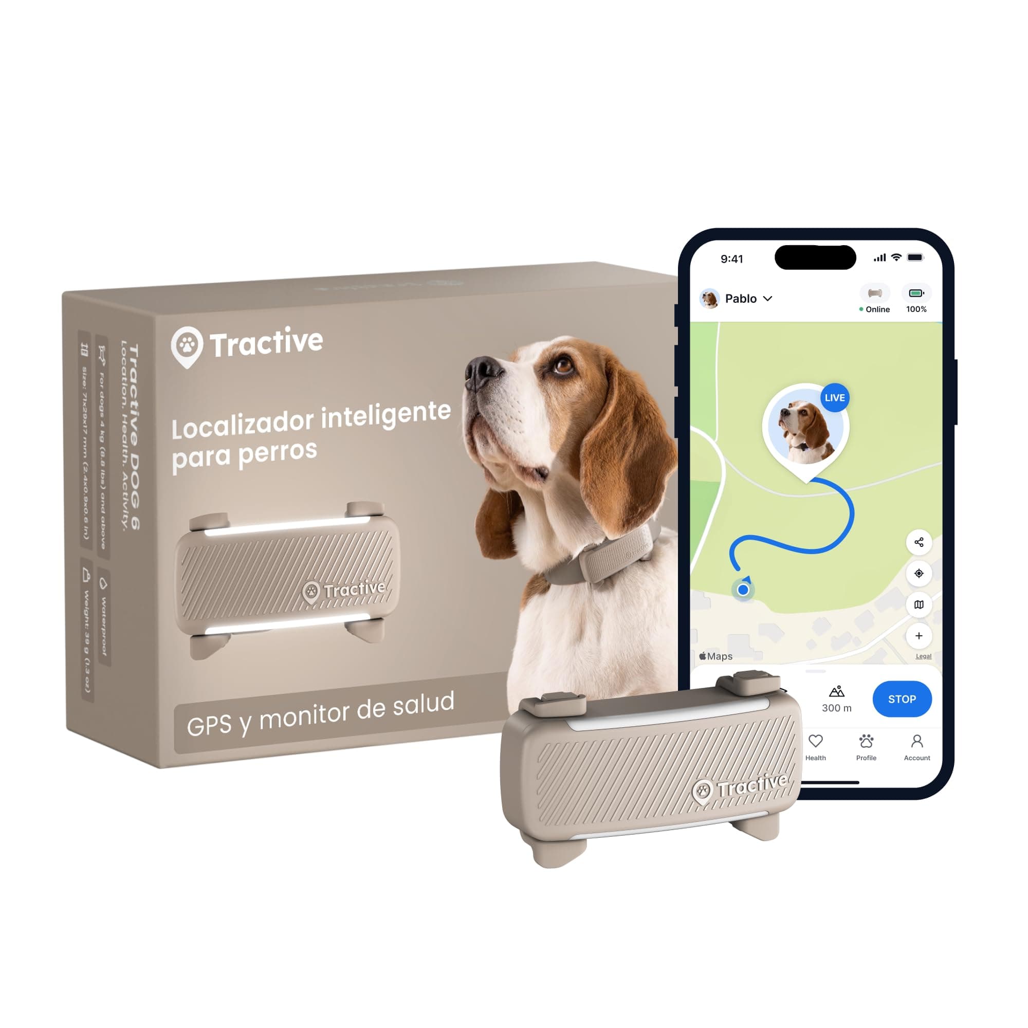 Tractive - GPS perros | 2025 Edición | N.º 1 del mercado | Localización en tiempo real | Alertas antifuga | Monitor de actividad | Avisos de salud | Seguimiento de ladridos (Marrón)