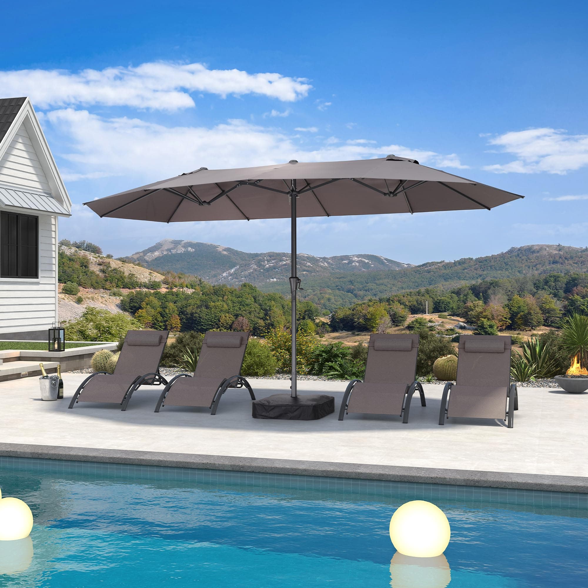 PURPLE LEAF Parasol Rectangulaire Double Face 425 x 245 cm, Grand Parasol avec Peid et Manivelle, 12 Baleines Robustes, Résistant aux UV et Vent, Adapté aux Piscines, Jardins, Balcons, Gris