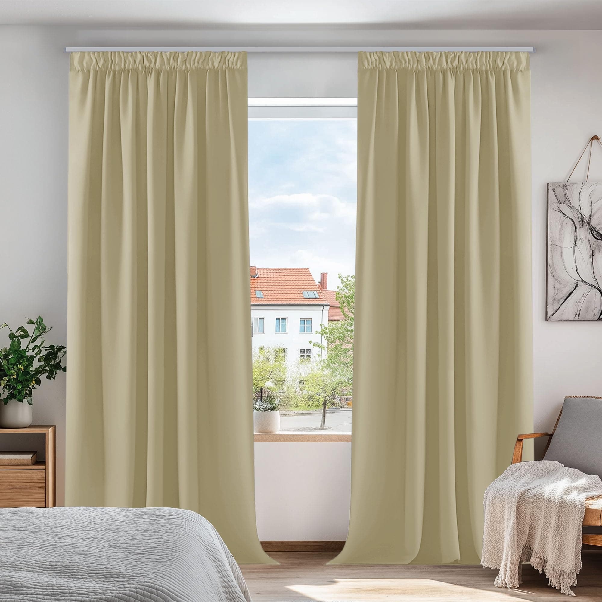 Deconovo Tende Oscuranti per Interni con Fettuccia, Termiche Isolanti – 3 Modi di Montaggio, per Camera da Letto e Soggiorno, 2 Pannelli 140x280 cm, Beige Scuro, Certificato OEKO-TEX
