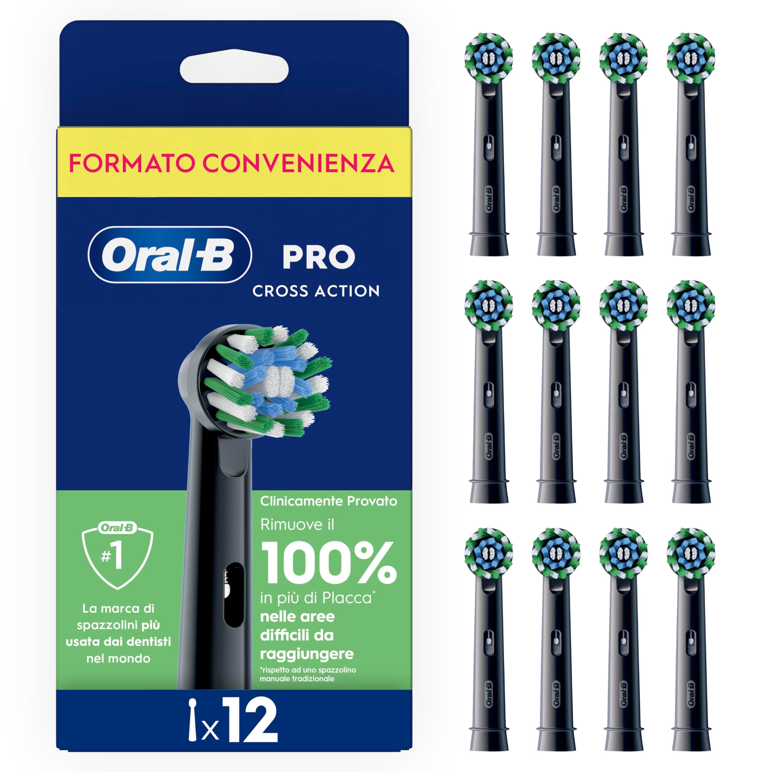 Oral-B Testina Di Ricambio PRO Cross Action Nera, Confezione Da 12 Testine
