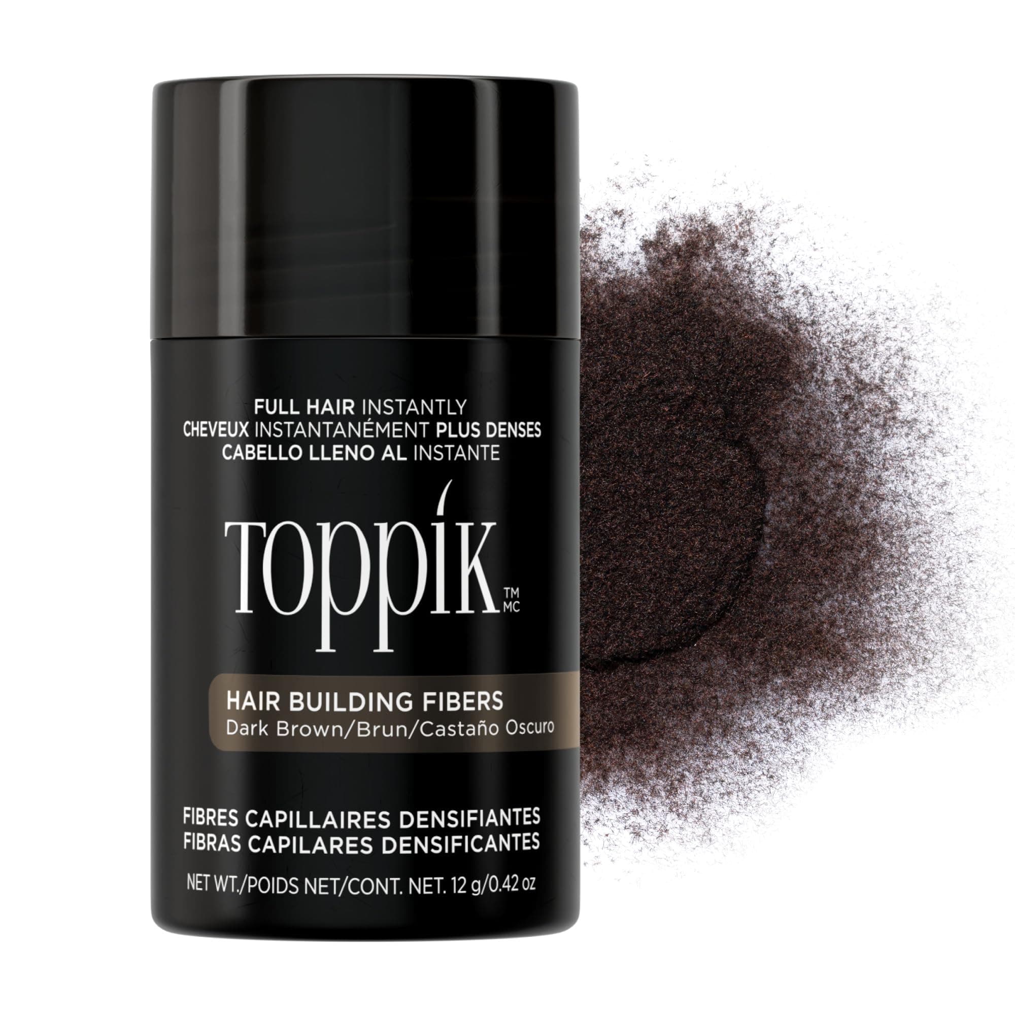 Toppik Haarfasern zur Haarverdichtung, Ansatzpuder und Streuhaar für Haarausfall und sofort volleres Haar, kaschiert lichte Stellen, natürlicher Look, einfach anzuwenden, Dunkelbraun, 12g