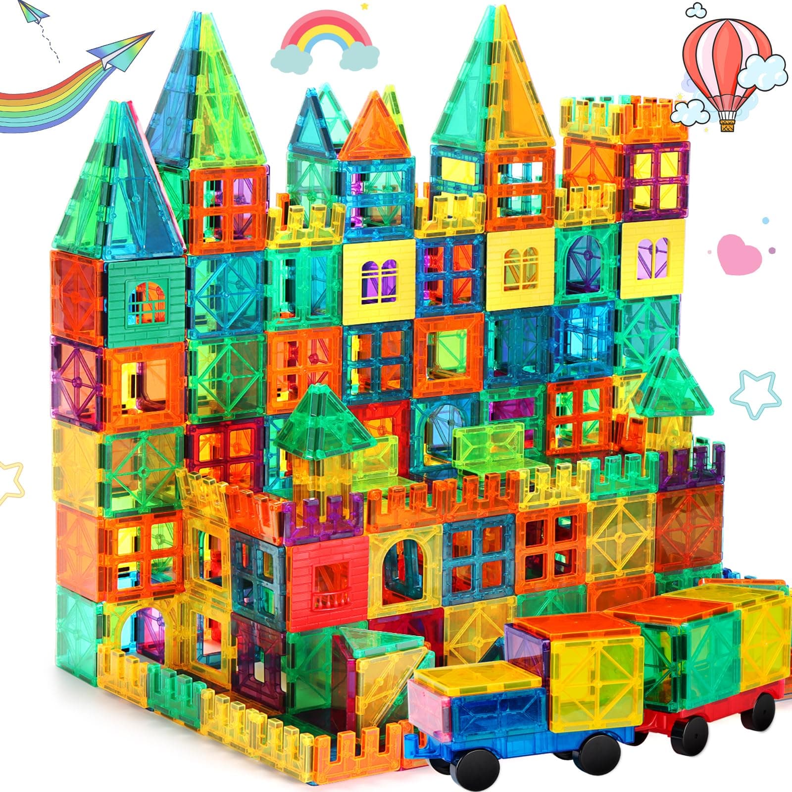 FNJO Tuiles Magnétiques 100 Pièces - Blocs de Construction Aimantés, Jeu Éducatif STEM pour Enfants 3+ Ans - Cadeau Garçons/Filles (Maternelle, Crèche)