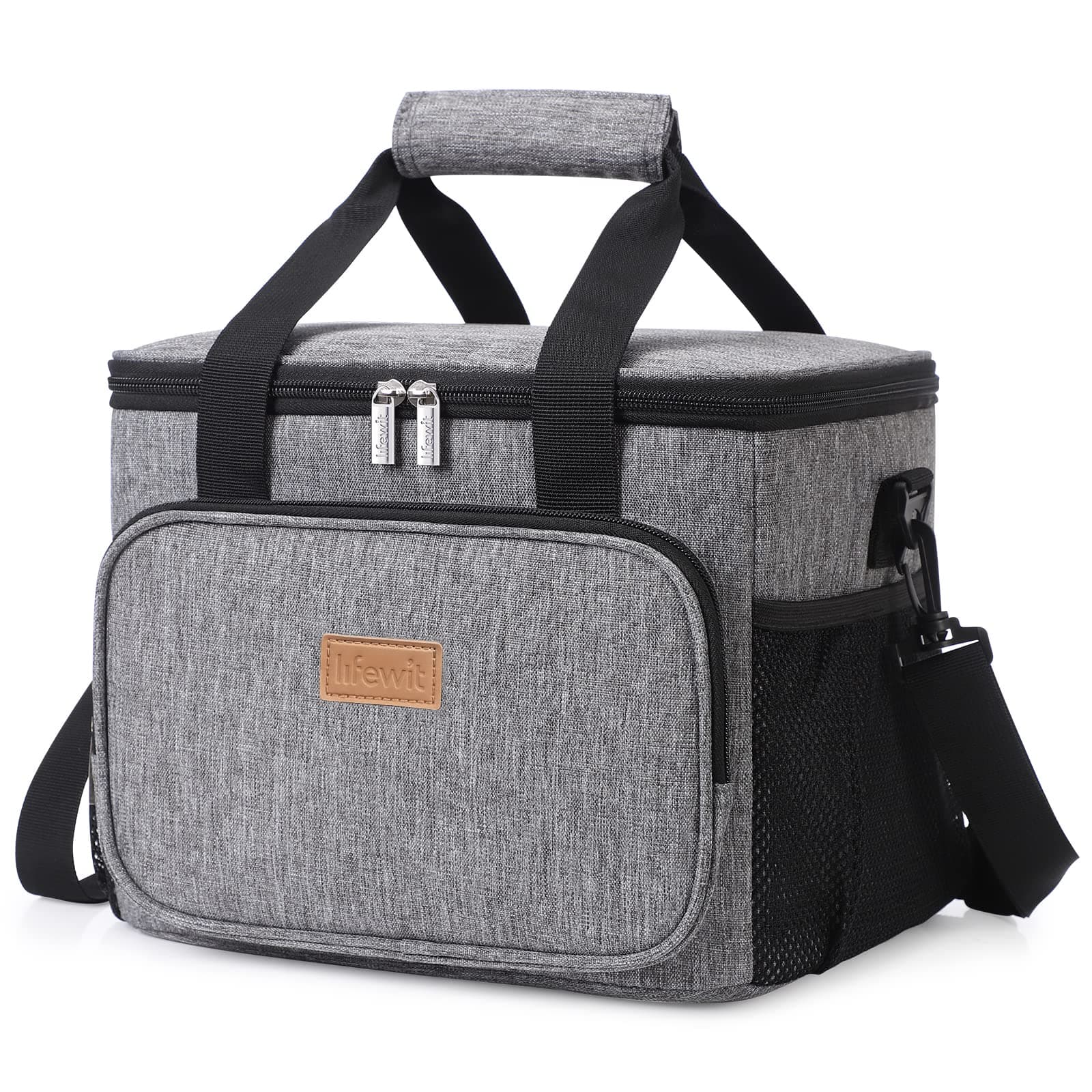 Lifewit 15L 24 Dosen Kühltasche klein unterwegs, Isolierte Cooler Bag Lunchtasche faltbar für Herren und Damen, wasserdichte Thermotasche Umhänge für Essen, Bier, Arbeit, Strand, Reise, Grau