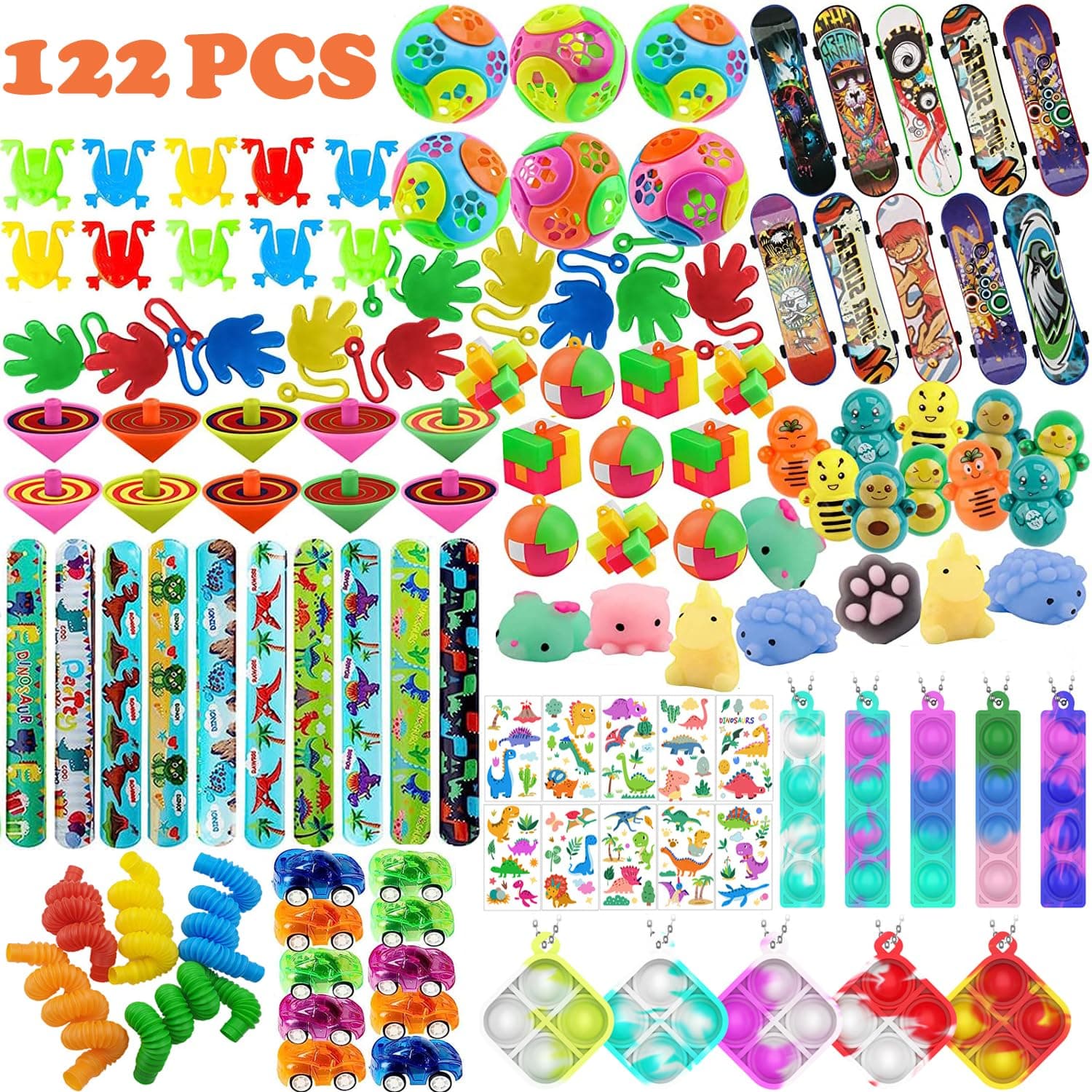 SXFENG Cadeau Anniversaire Enfants, Jouets Assortiment Accessoire Gadgets Set, Party Favors Anniversaire Enfant, Halloween, Stuffers Noël, Prix du Trésor Cadeau pour Fille Garçon (122pcs Mélange)