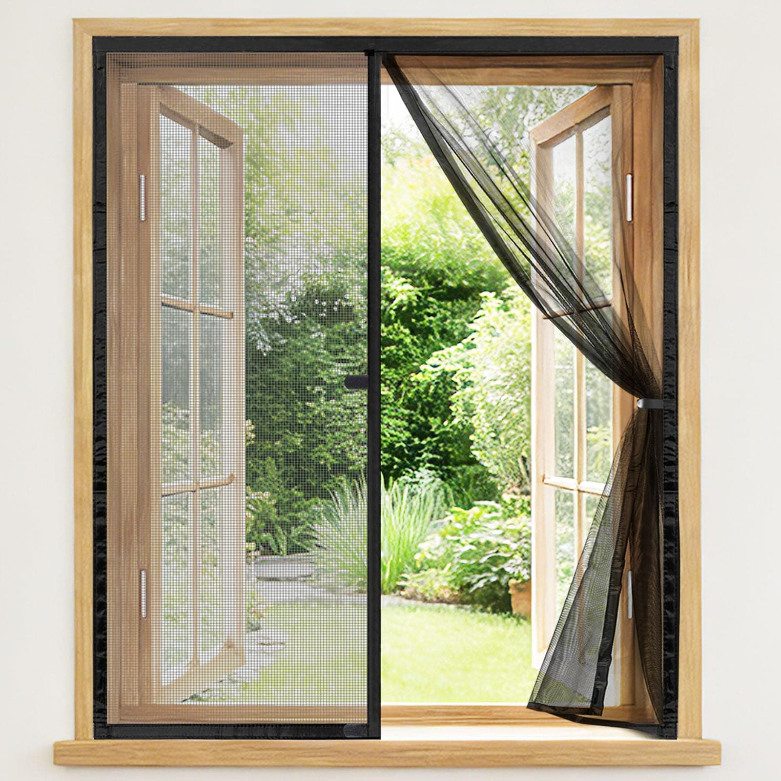 Moustiquaire Fenêtre Magnétique 100x110 cm, Toile en Fibre de Verre Haute Densité, Fixation Adhésive sans Perçage, Transparente et Anti-Insectes, Résistante aux Griffes et UV - Noir