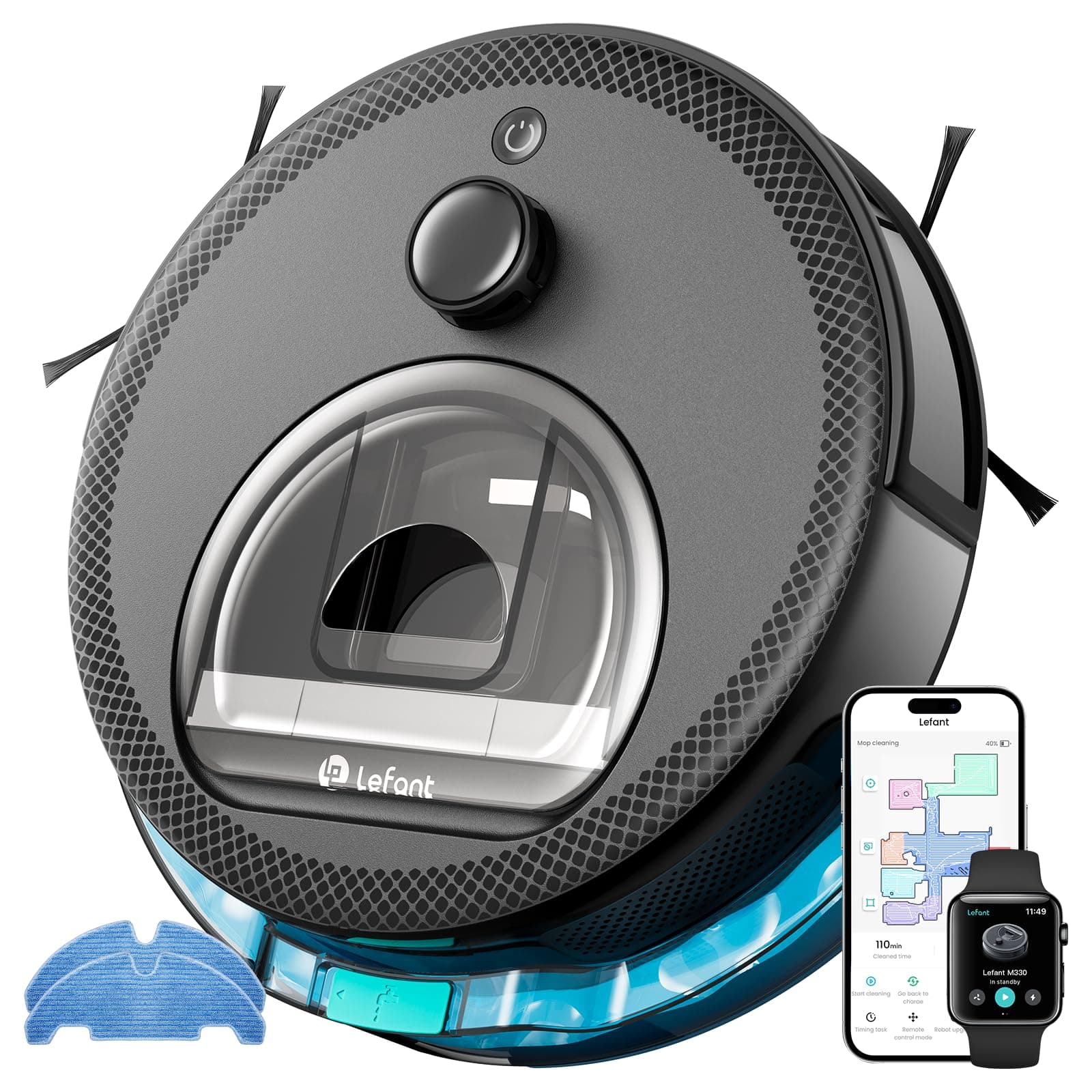 Lefant M330 Pro Robot Aspirador y Fregasuelos con Mapeo 3 en 1, Navegación dToF, 5000Pa, 150min, Evitación de Obstáculos PSD 190°, WiFi/Alexa 2,4GHz y 5GHz, Ideal para Pelo de Mascotas y Alfombras