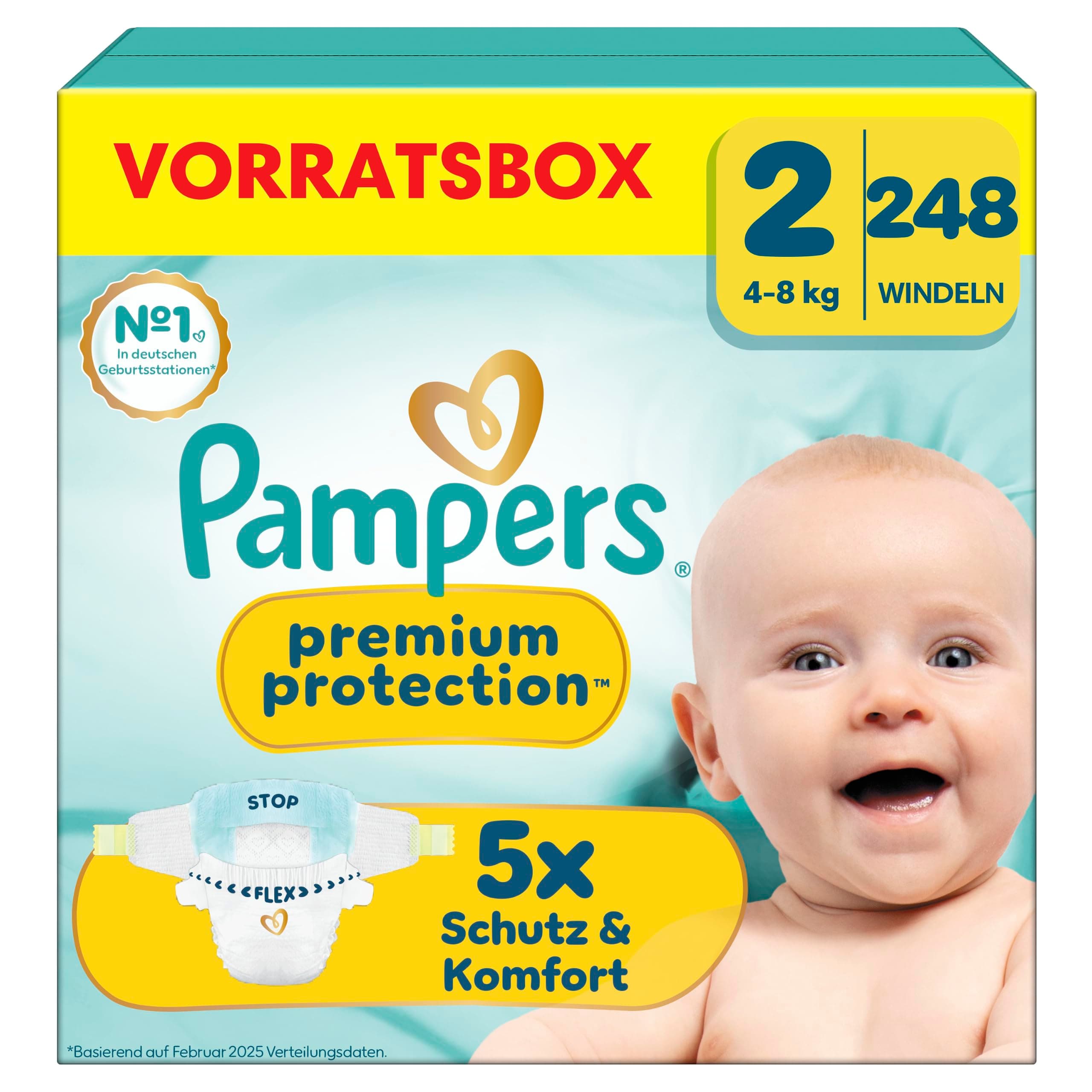 Pampers Premium Protection Größe 2, 248 Windeln, 4kg-8kg | unser Nr. 1 Haut- und Auslaufschutz