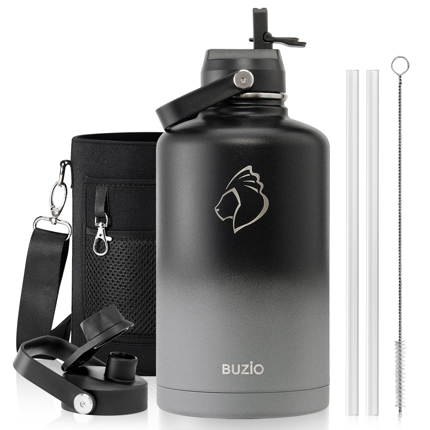 Botella de agua aislada BUZIO con tapón de pajita y tapón flexible, moderna botella de acero inoxidable doble vacío, mantiene frío 48h y caliente 24h, termo práctico, Sombra