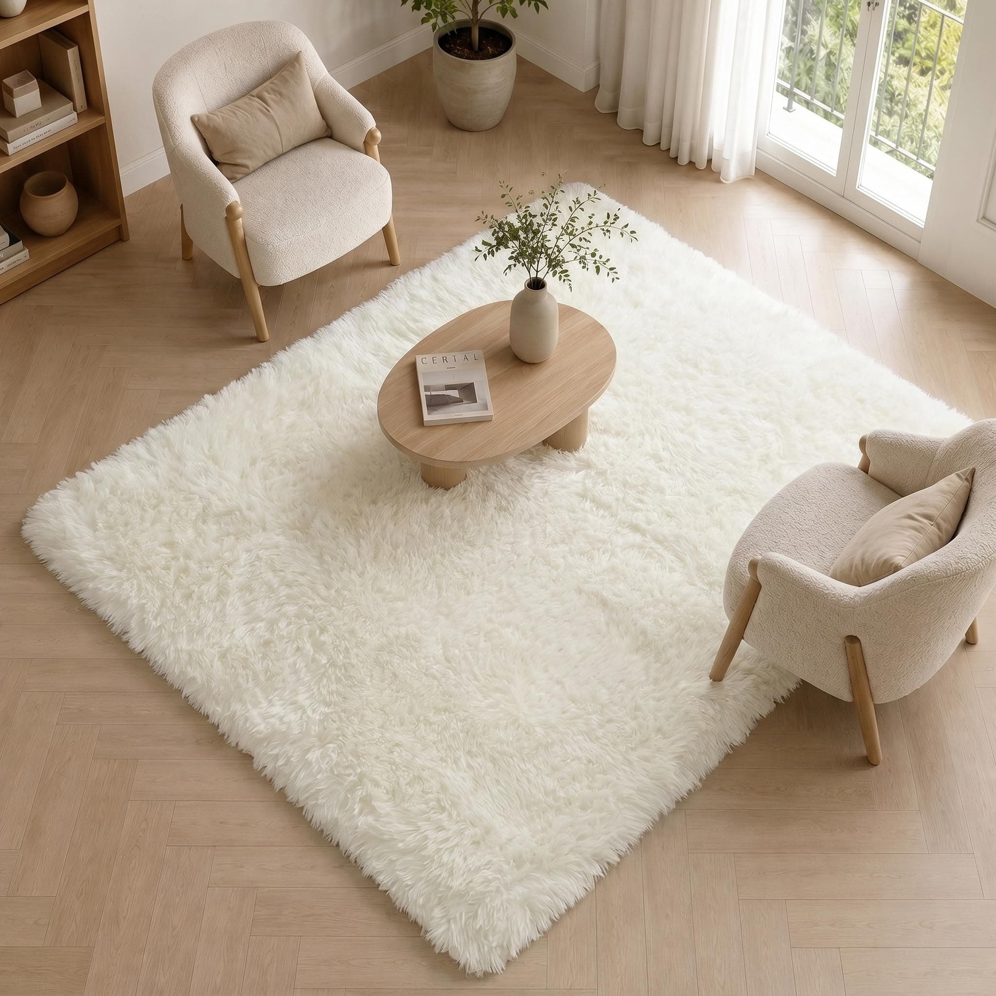 BEIMO Alfombra Pelo Largo, Shaggy Moderna Alfombras Salón, Suave, Antideslizante, Grande No Pierde Pelo Alfombra para Dormitorio, Habitacion, Blanco, 160x230cm