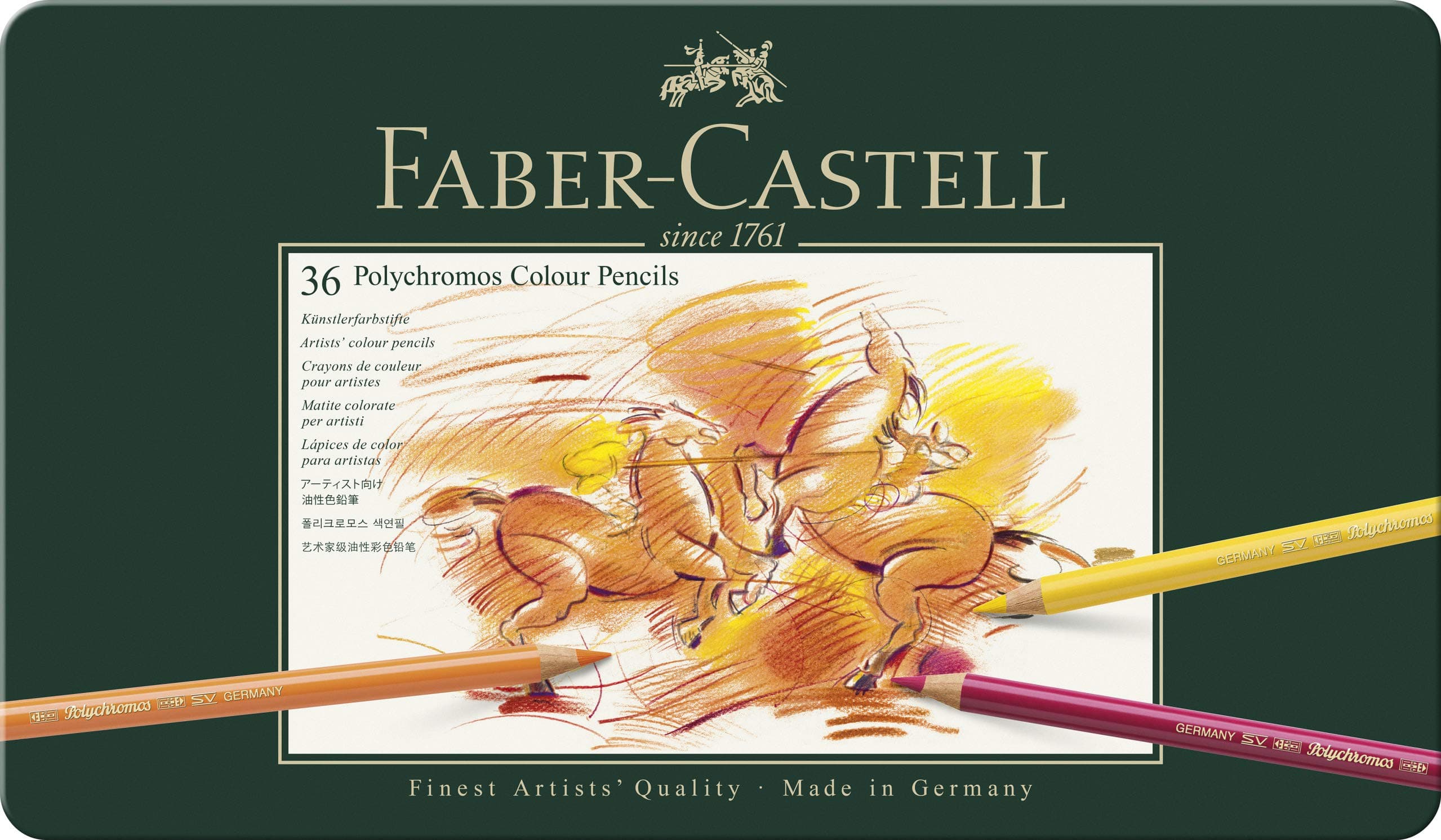 Faber-Castell 110036 - Crayon Polychromos boîte métal de 36 pièces Divers Coloris | 36 crayons d'artiste avec mine de 3,8 mm, pigments sans acide, couleurs très éclatantes, dans un étui métallique