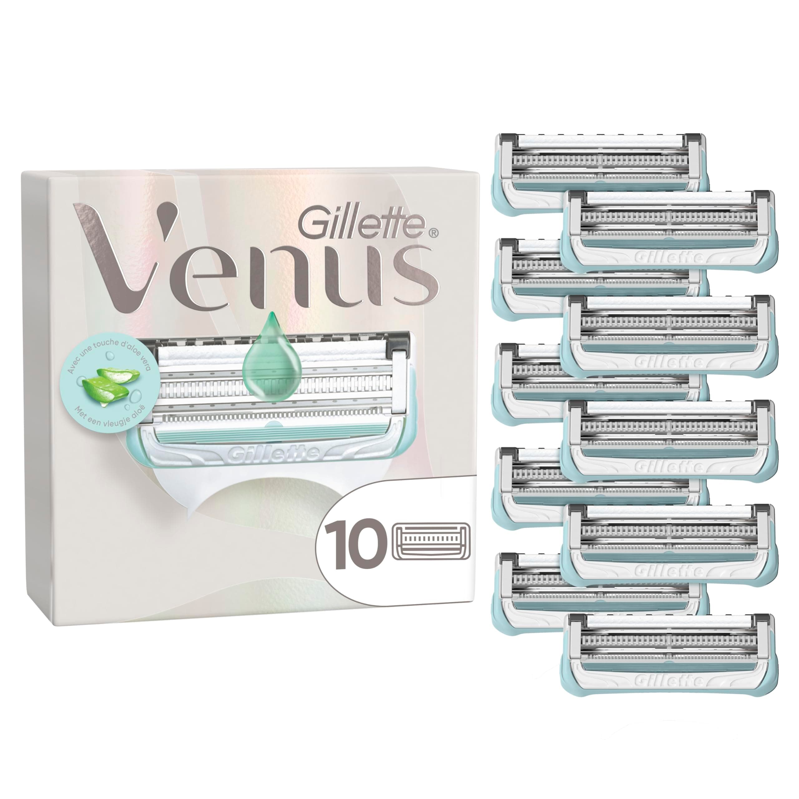 Gillette Venus Depilación para Mujer para Ingles Y Zona Íntima, Pack de 10 Recambios, Cuchillas con Barra Hidratante con Aloe Vera, Ayuda a Proteger La Piel Púbica de La Irritación