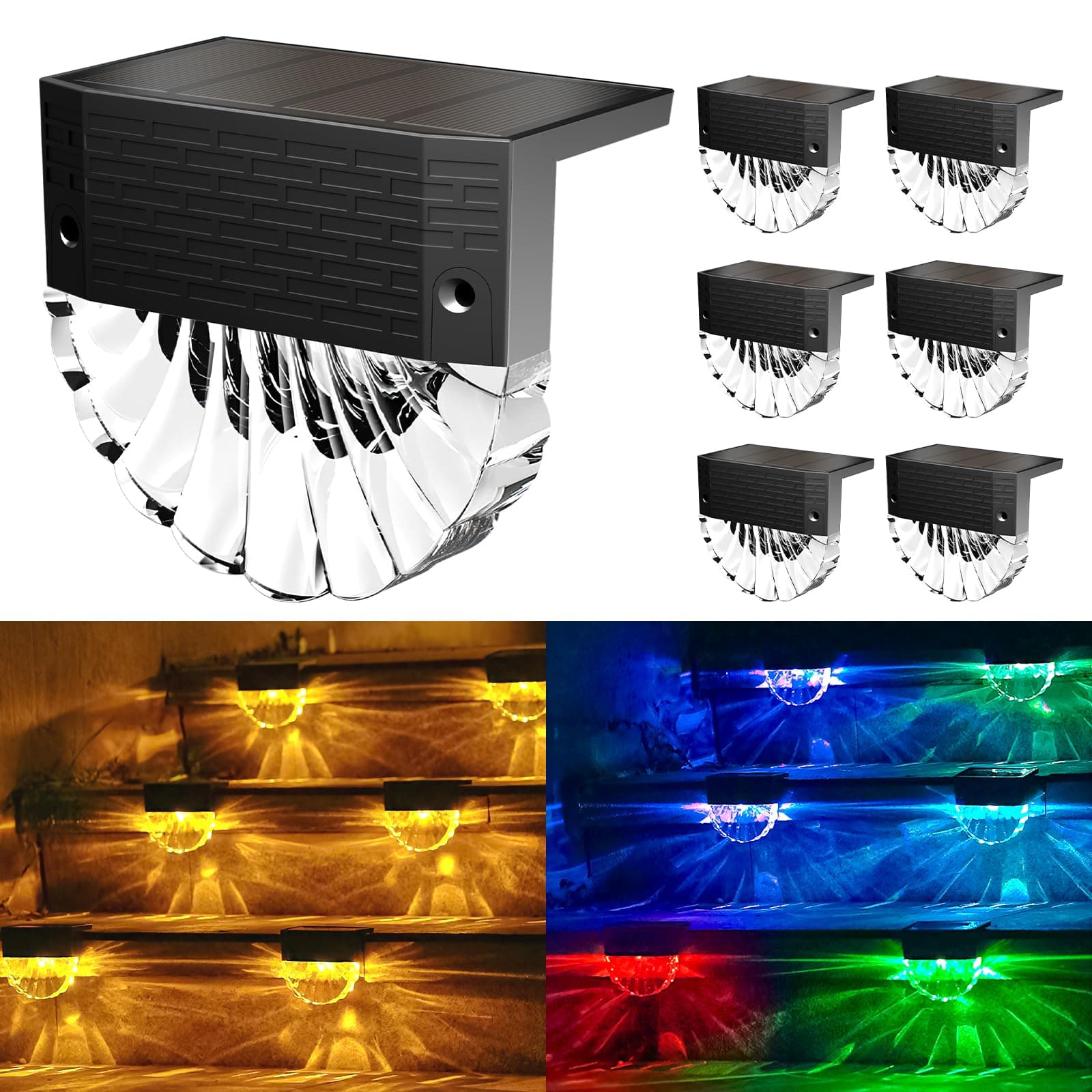 FIFlying Luces Solares Led Exterior Jardin, 6 Piezas Luz Solar Exterior, IP65 Impermeable Focos Led Solares, 3 Modelos Luz Solar Jardin, Auto ON/OFF Luces Solares para Valla Patio Escaleras Escalones