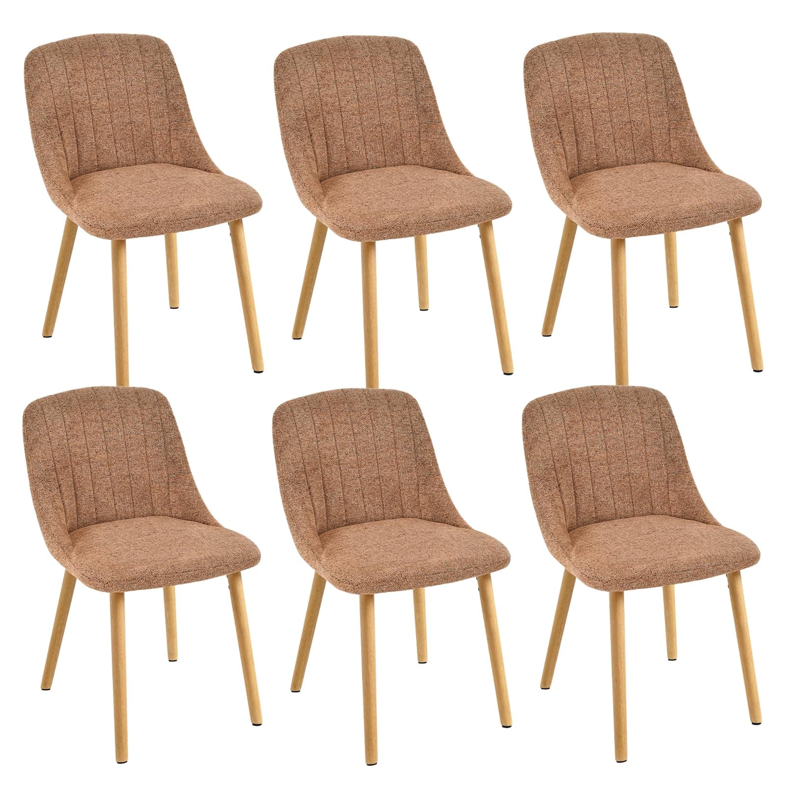 Goeurvant Lot de 6 Chaises de Salle à Manger Orange avec Pieds en Bois, Chaises Rembourrées en Tissu Chenille, pour Cuisine, Salle à Manger, Salon et Bureau