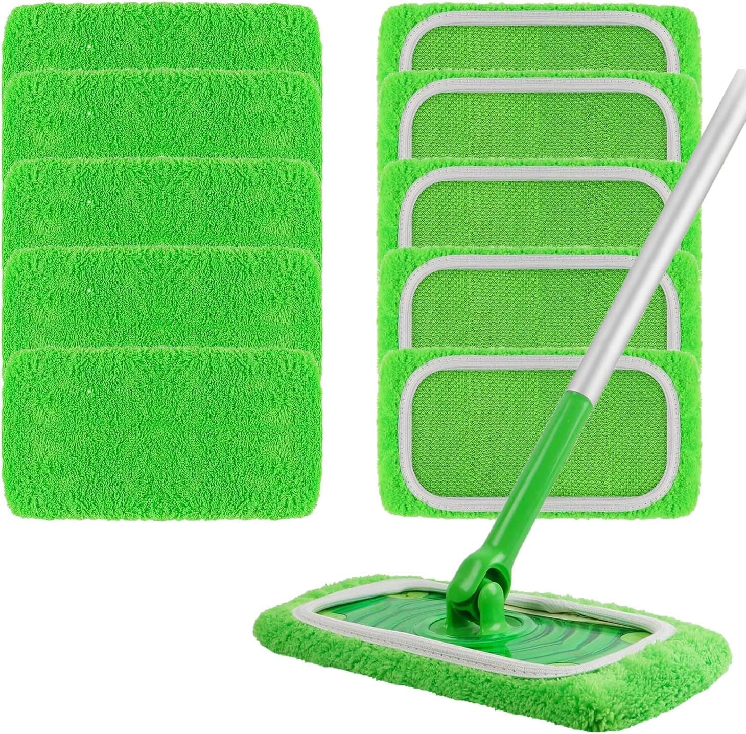 10 Pezzi Cuffietta in Microfibra per Swiffer, Uso Umido e Secco | Straccio Lavapavimenti ,Panni Riutilizzabili microfibra (verde)