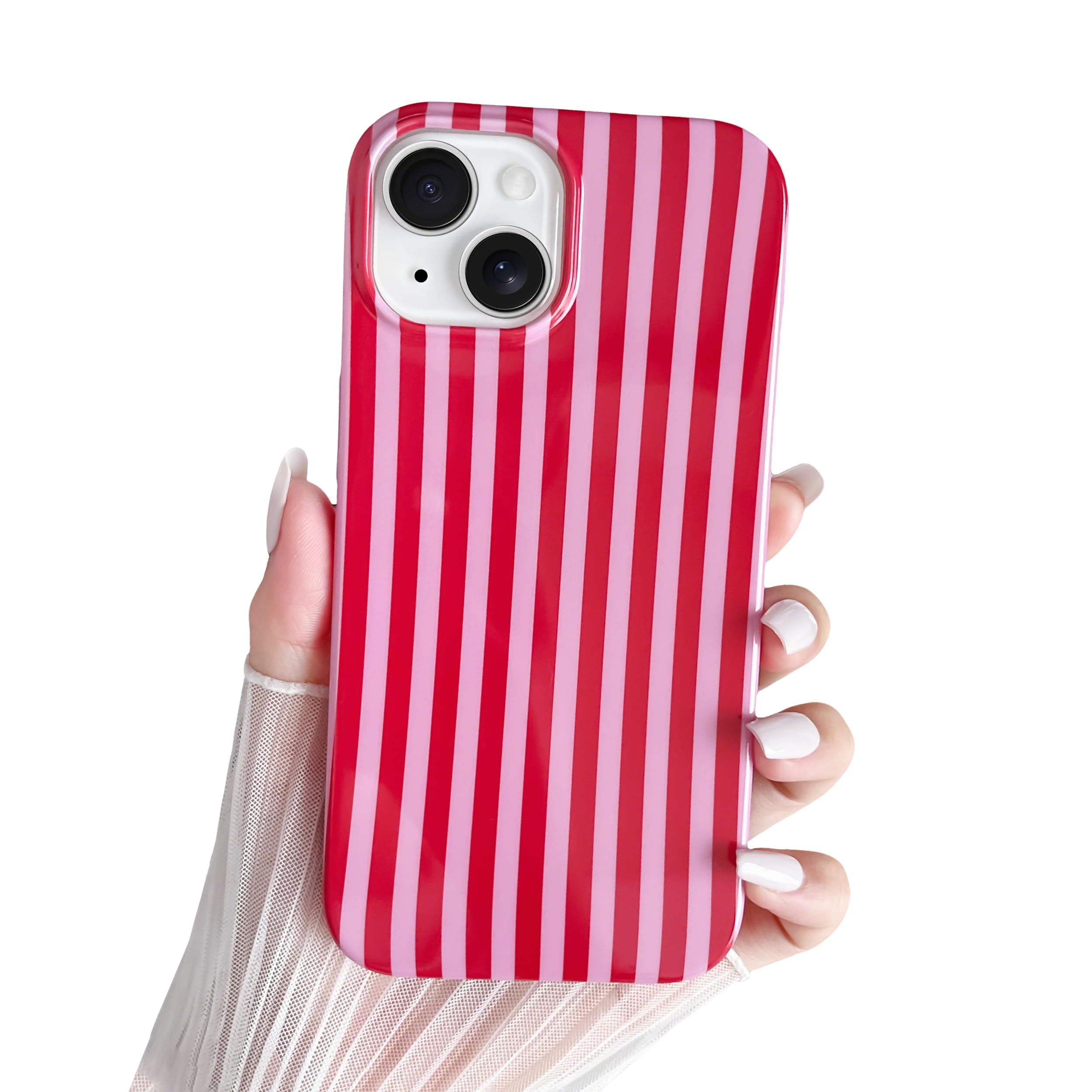 SmoBea Coque pour iphone 13, Olie Coque rayée, Fine et résistante aux Chocs, en TPU Souple, pour Femmes et Filles, élégante et stylée, Rouge